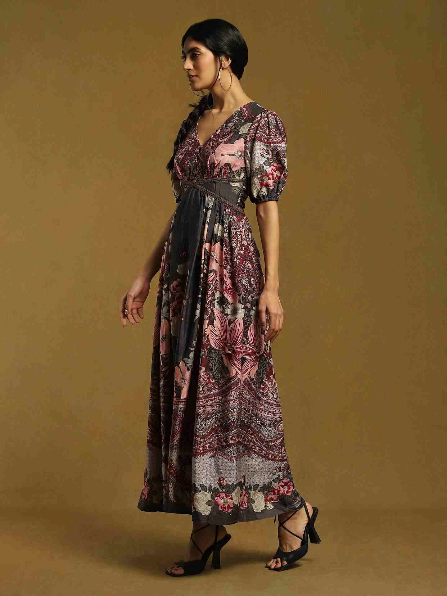 Charcoal Grey & Pink Alexander Crepe Dress