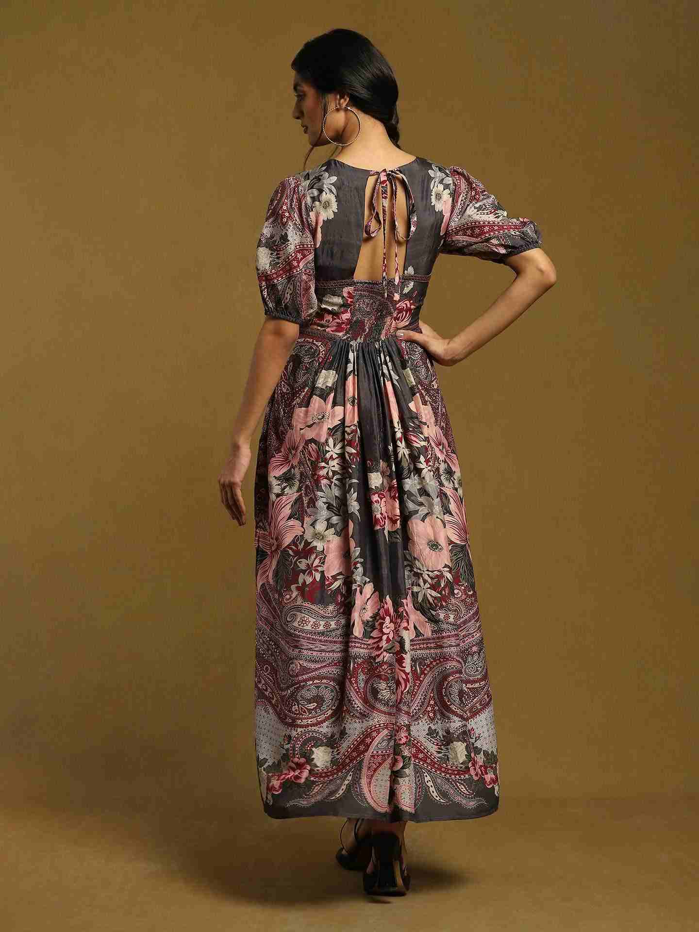 Charcoal Grey & Pink Alexander Crepe Dress