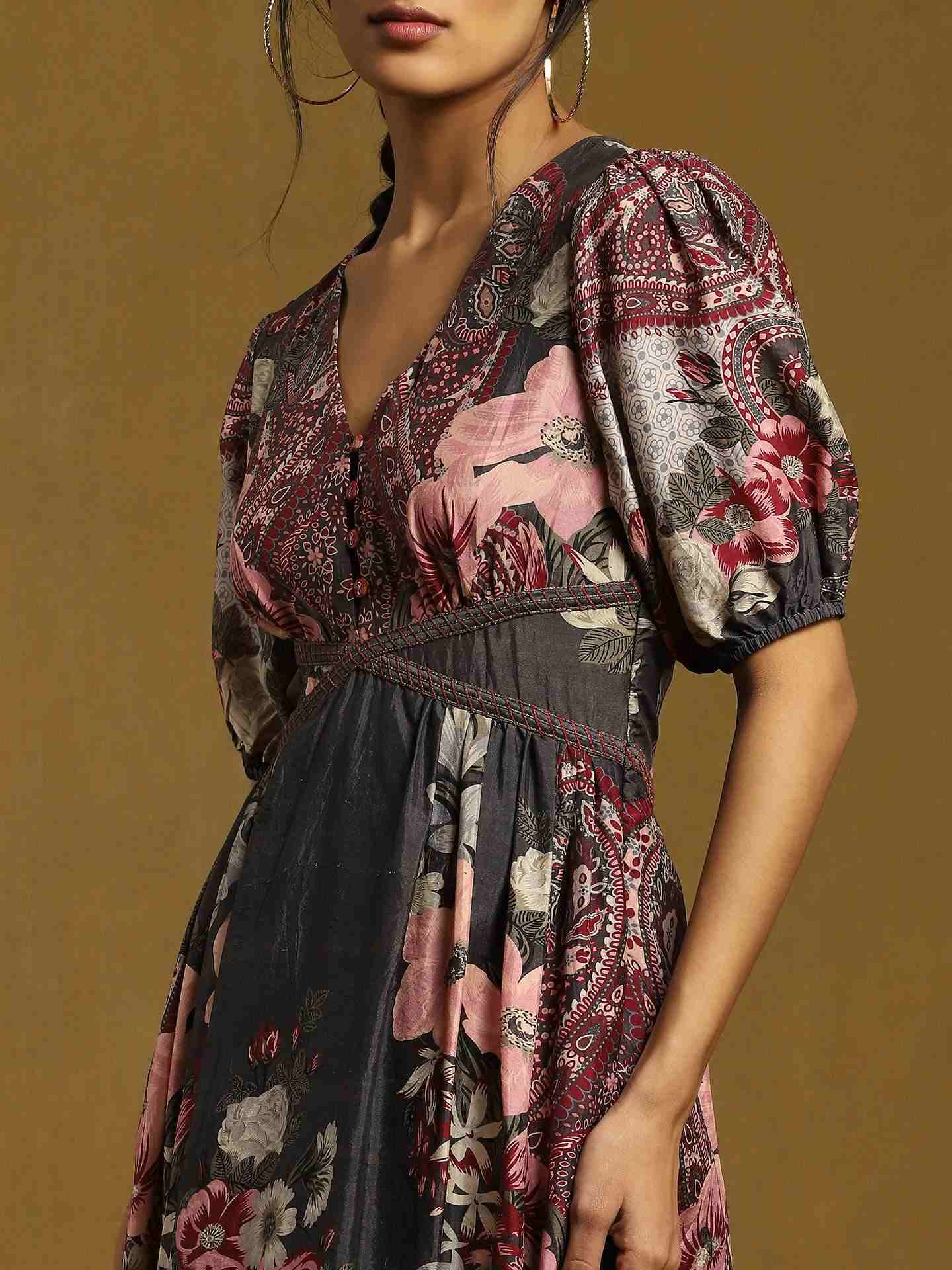 Charcoal Grey & Pink Alexander Crepe Dress