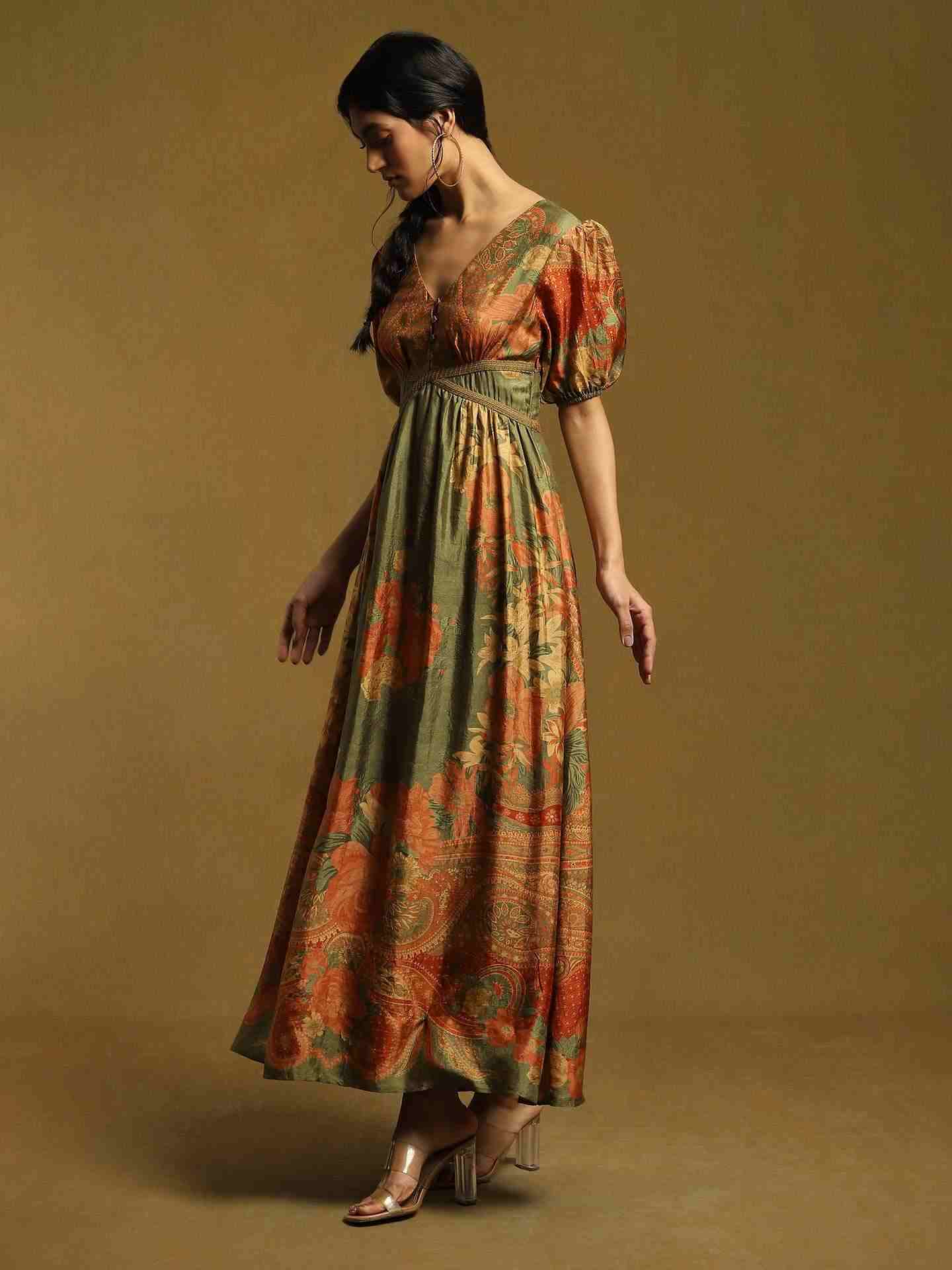 Olive Green Alexander Crepe Dress