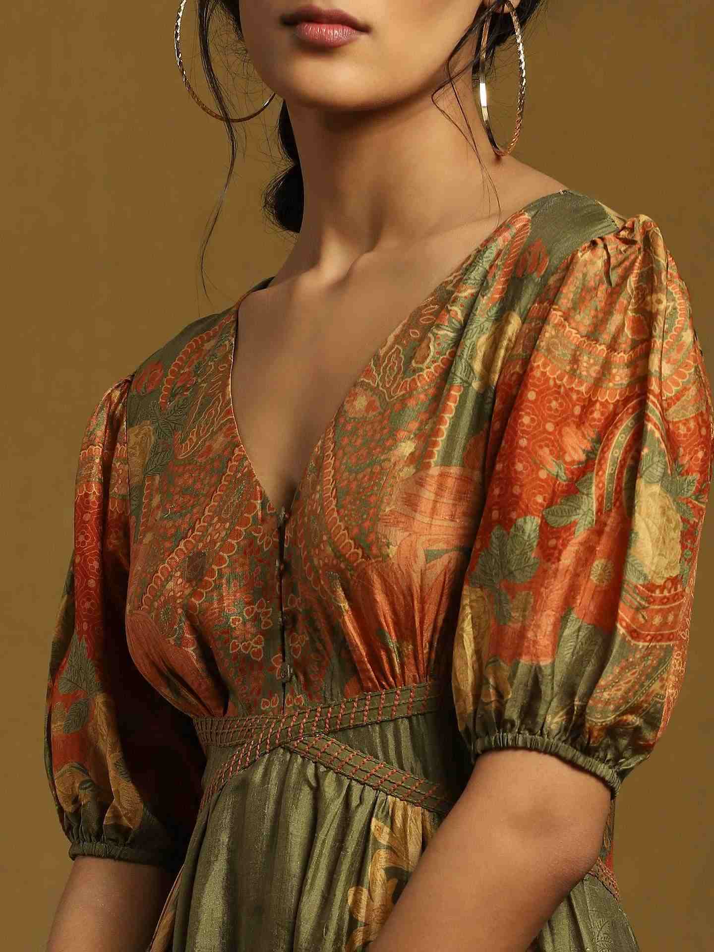 Olive Green Alexander Crepe Dress