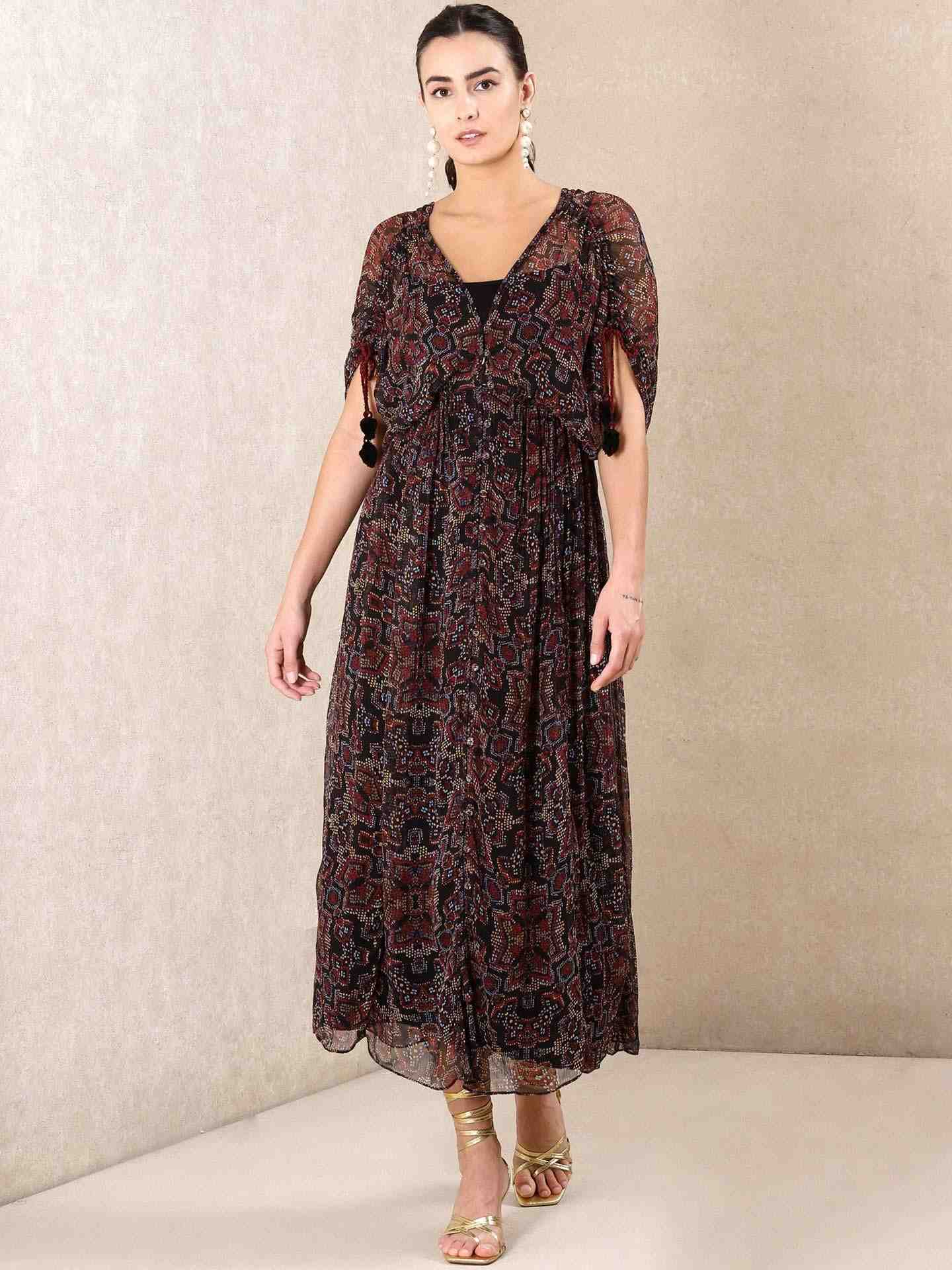 Black Kaliedo Flora Kaftan Dress