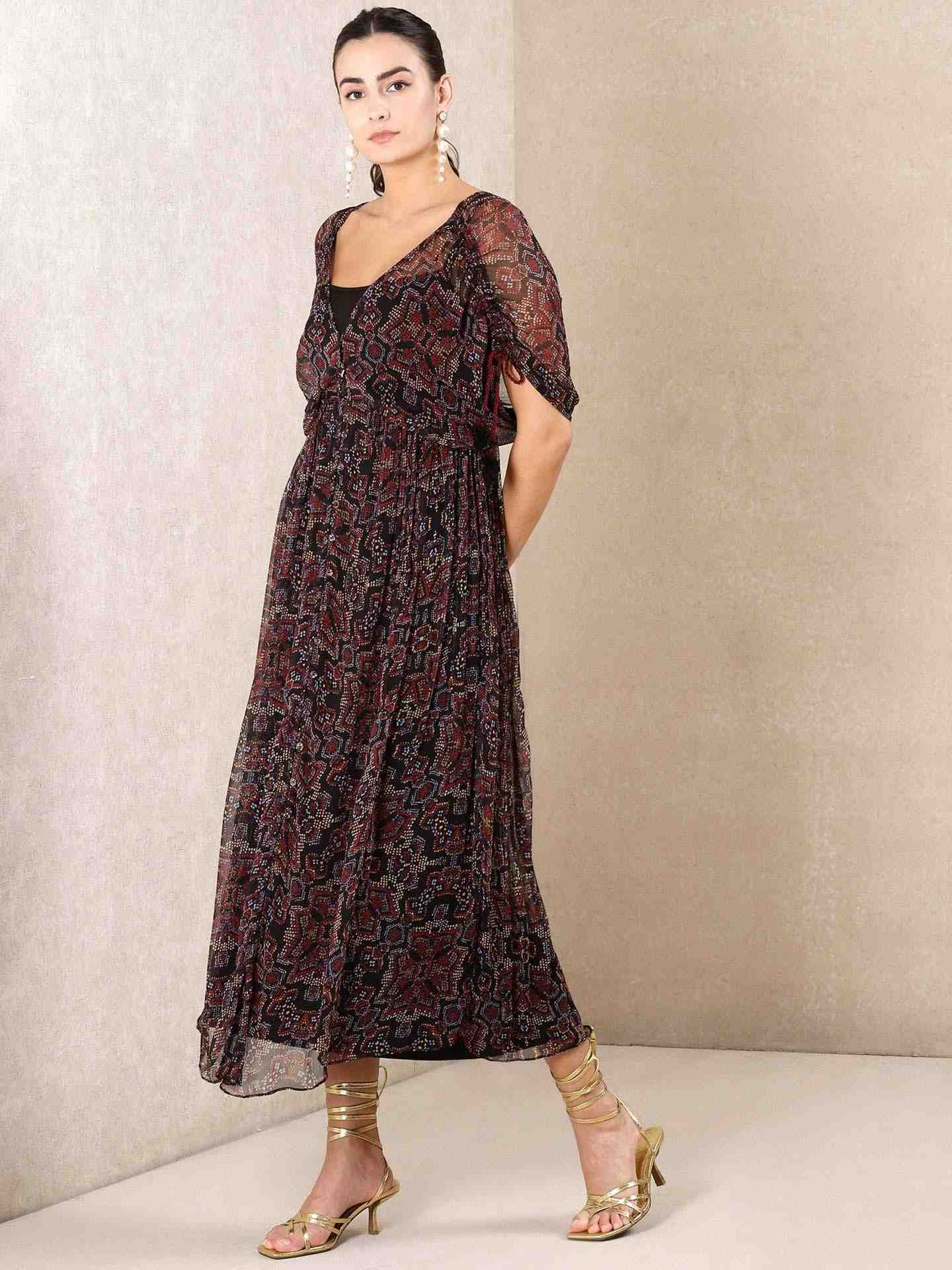 Black Kaliedo Flora Kaftan Dress