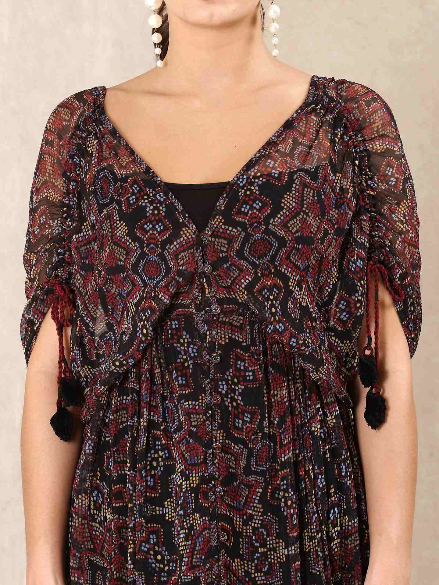 Black Kaliedo Flora Kaftan Dress