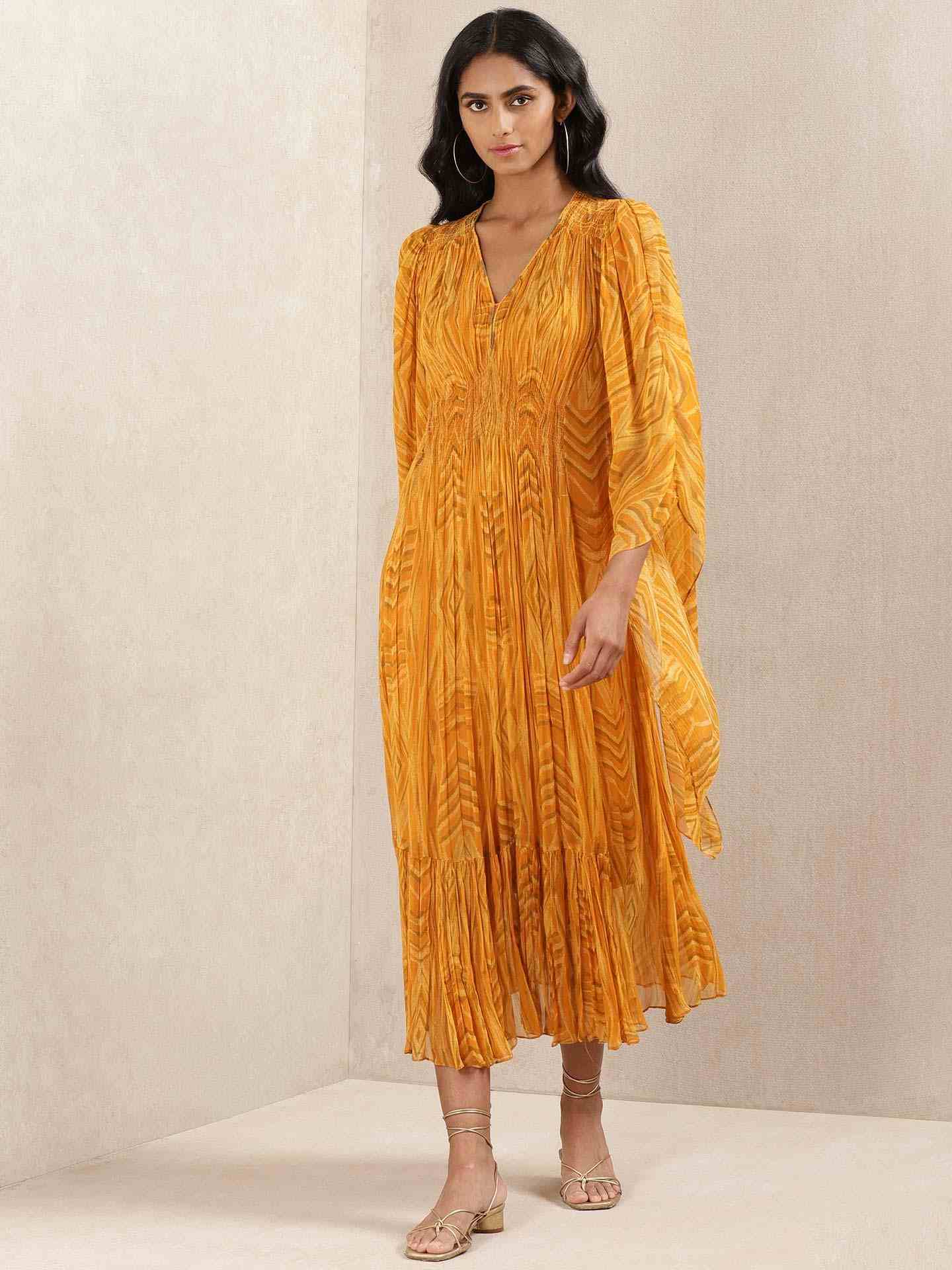 Yellow Tribal Puzzle Kaftan Dress