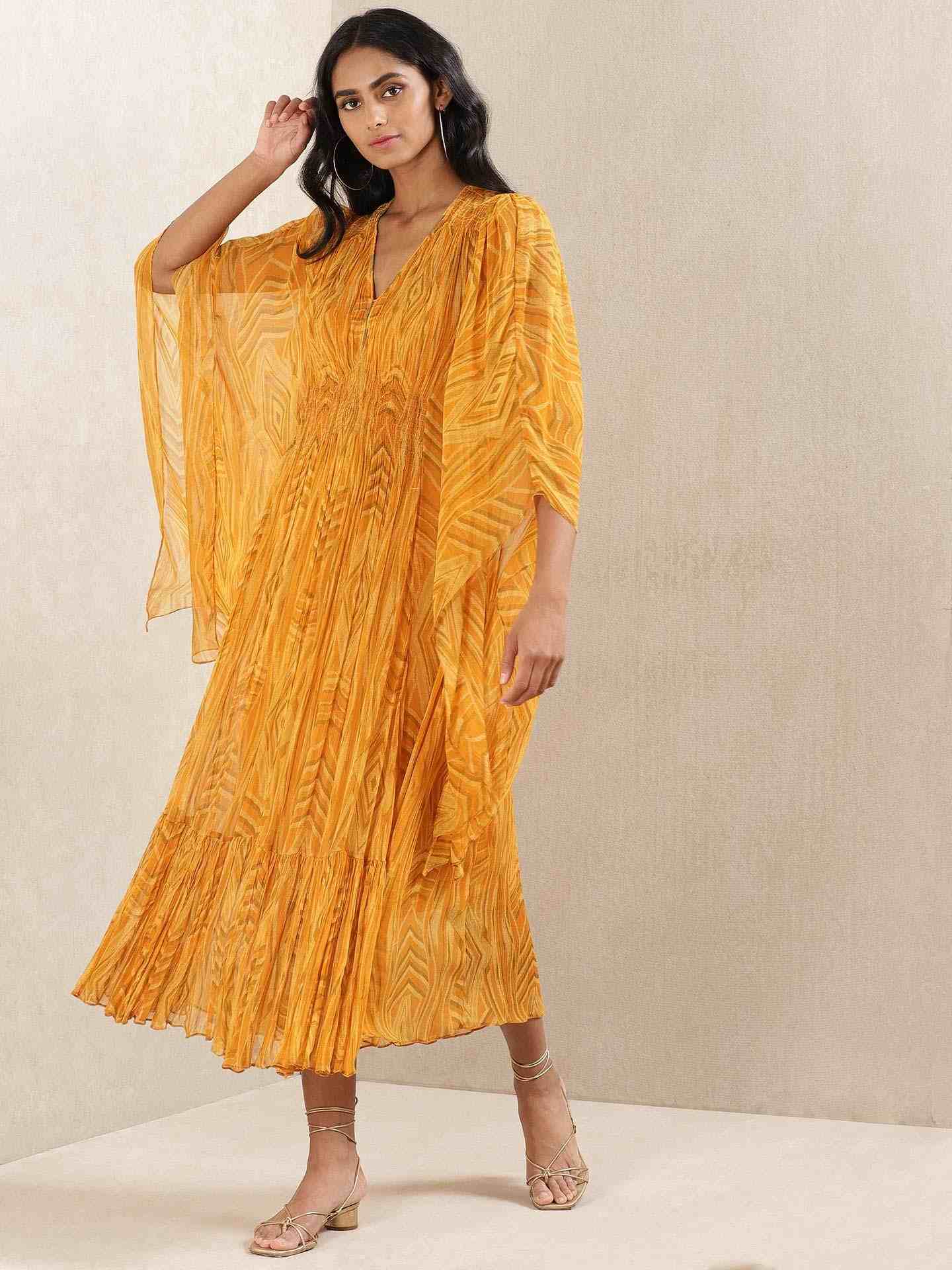 Yellow Tribal Puzzle Kaftan Dress