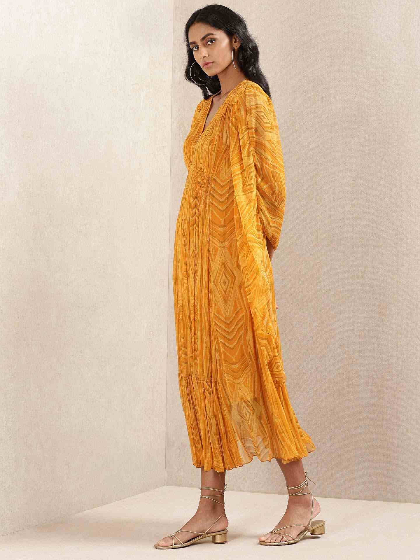 Yellow Tribal Puzzle Kaftan Dress