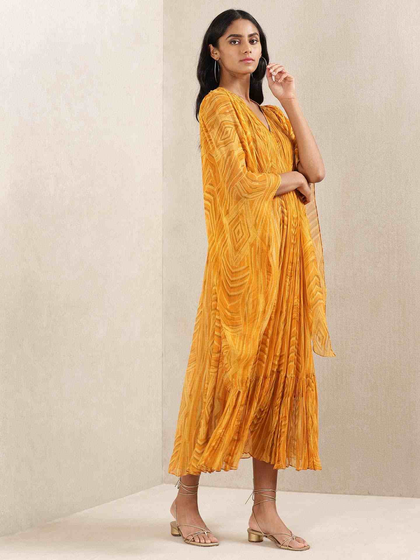 Yellow Tribal Puzzle Kaftan Dress