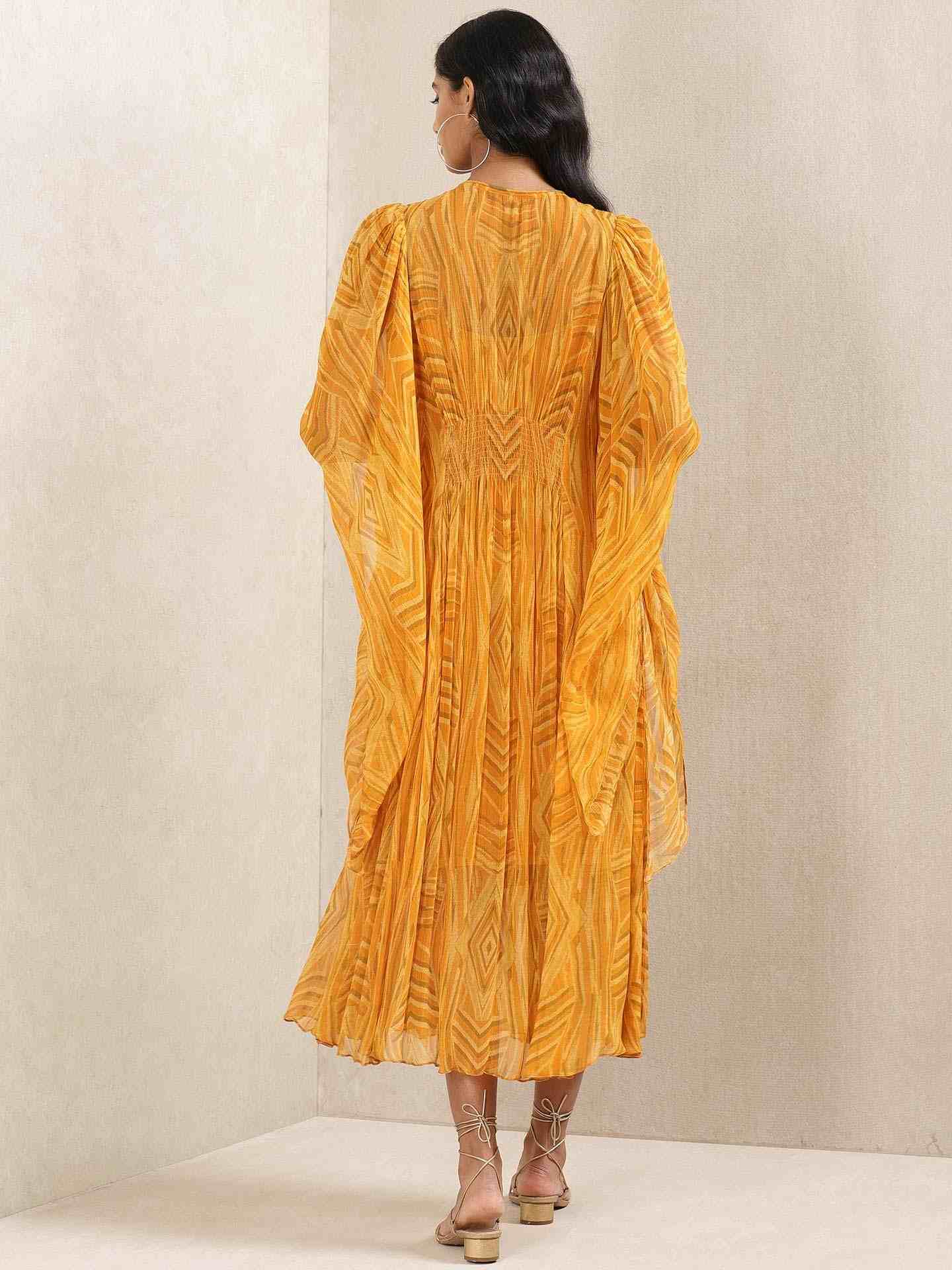 Yellow Tribal Puzzle Kaftan Dress
