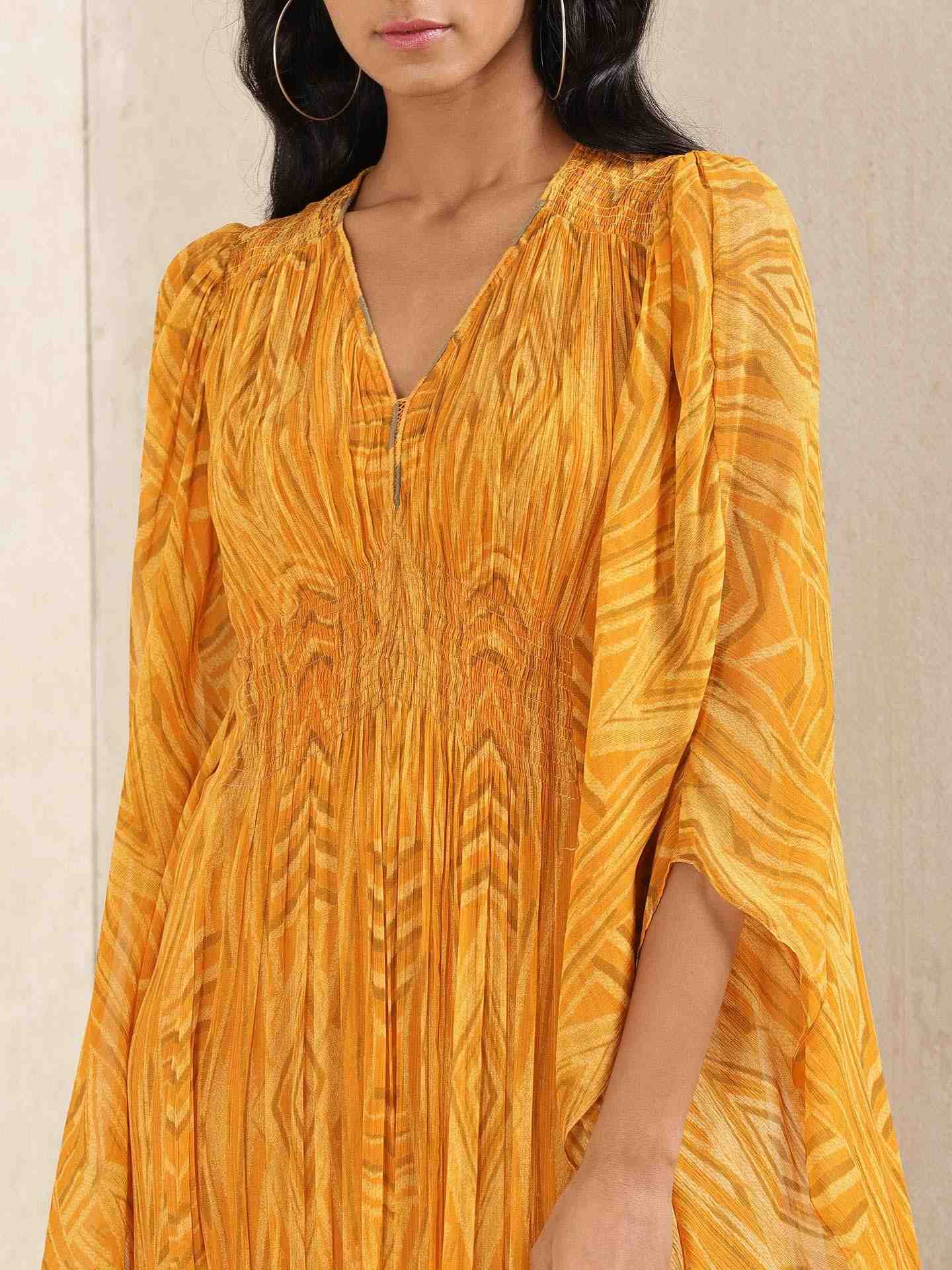 Yellow Tribal Puzzle Kaftan Dress