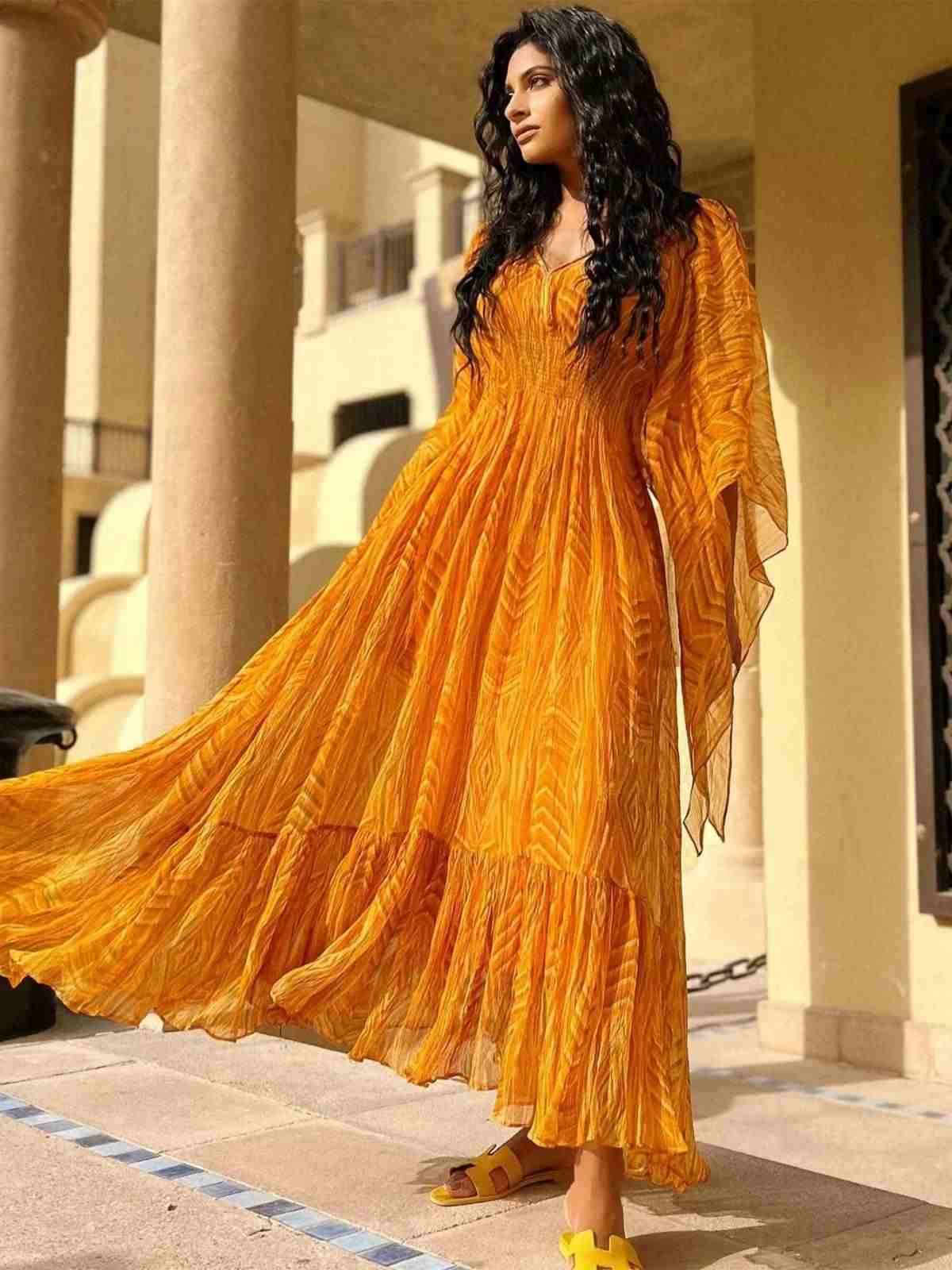 Yellow Tribal Puzzle Kaftan Dress