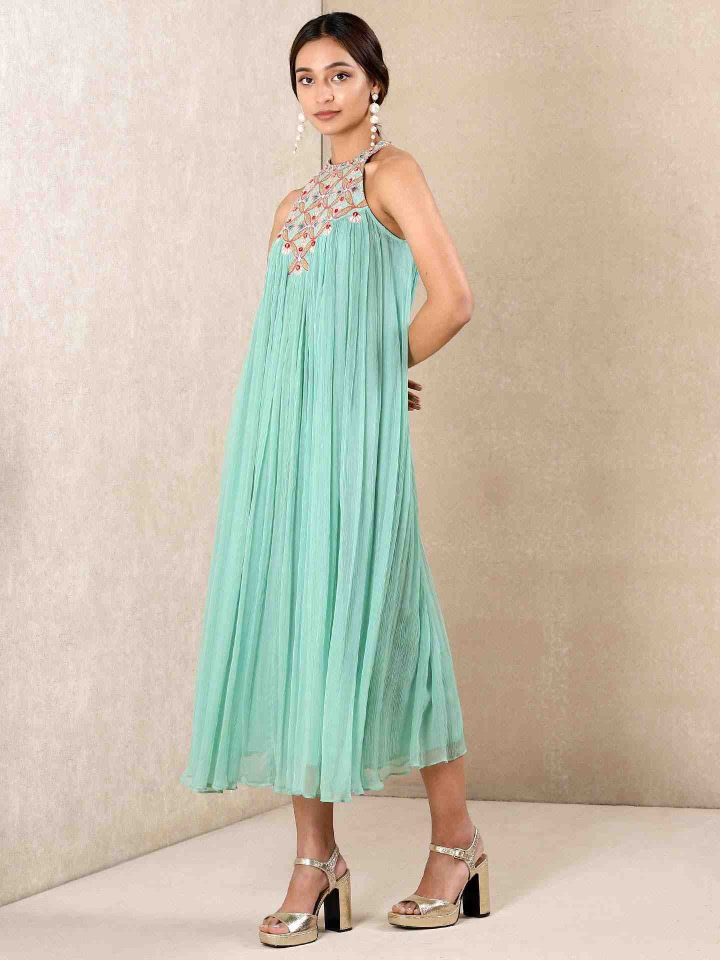 Aqua Blue Applique Flora Dress