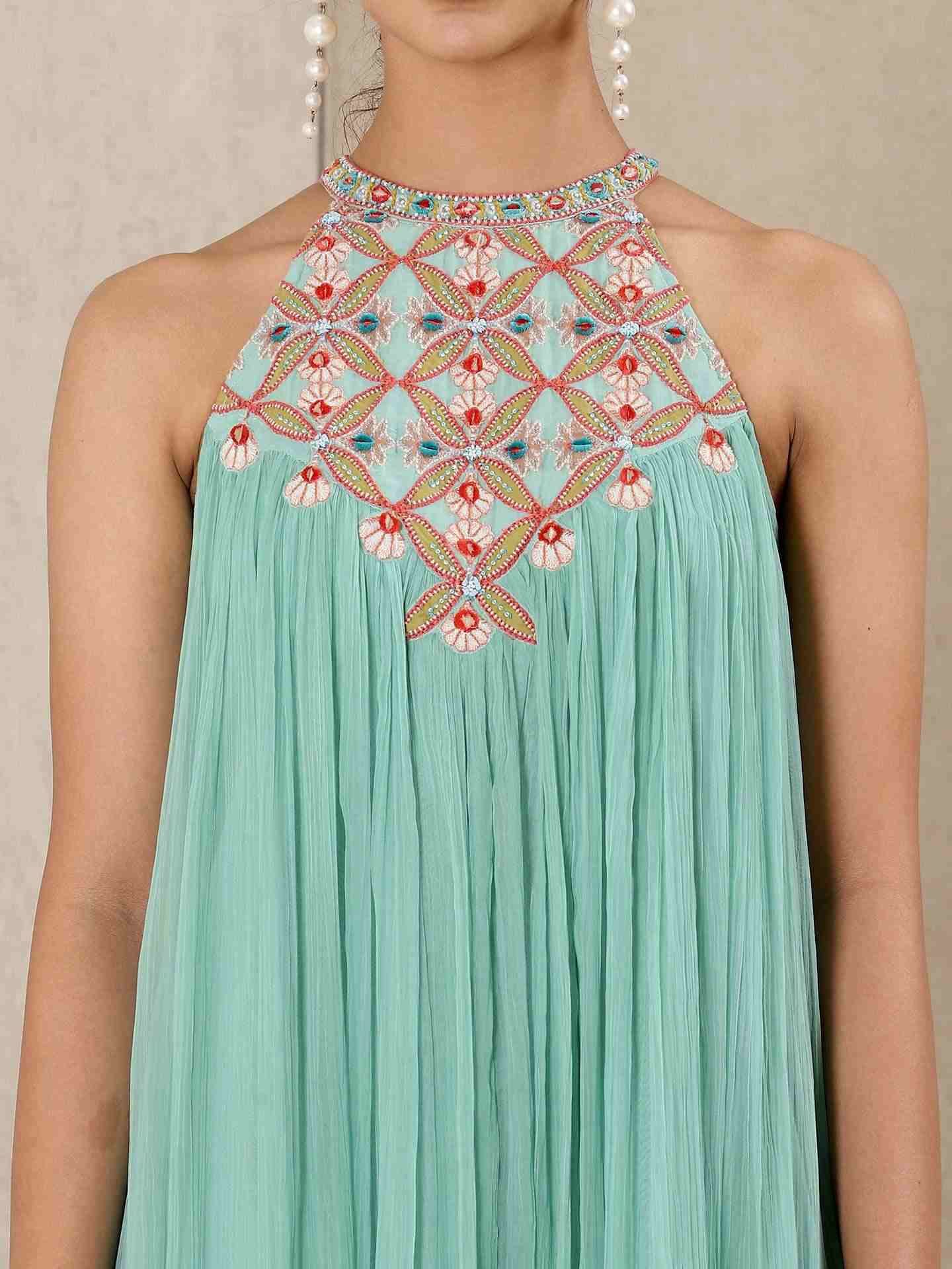 Aqua Blue Applique Flora Dress