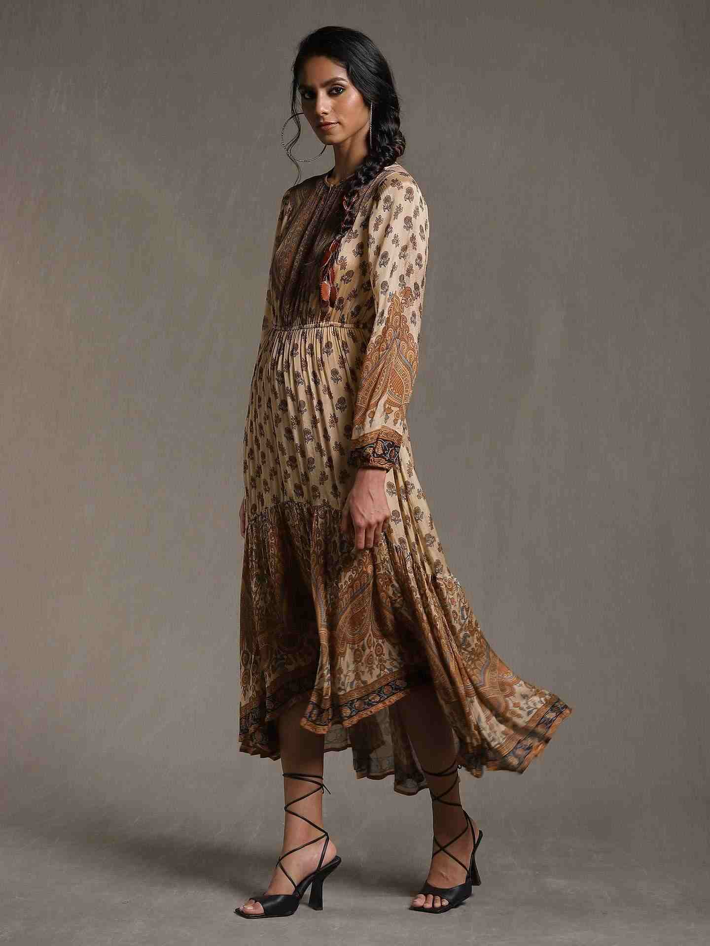Beige & Brown Kailashan Dress