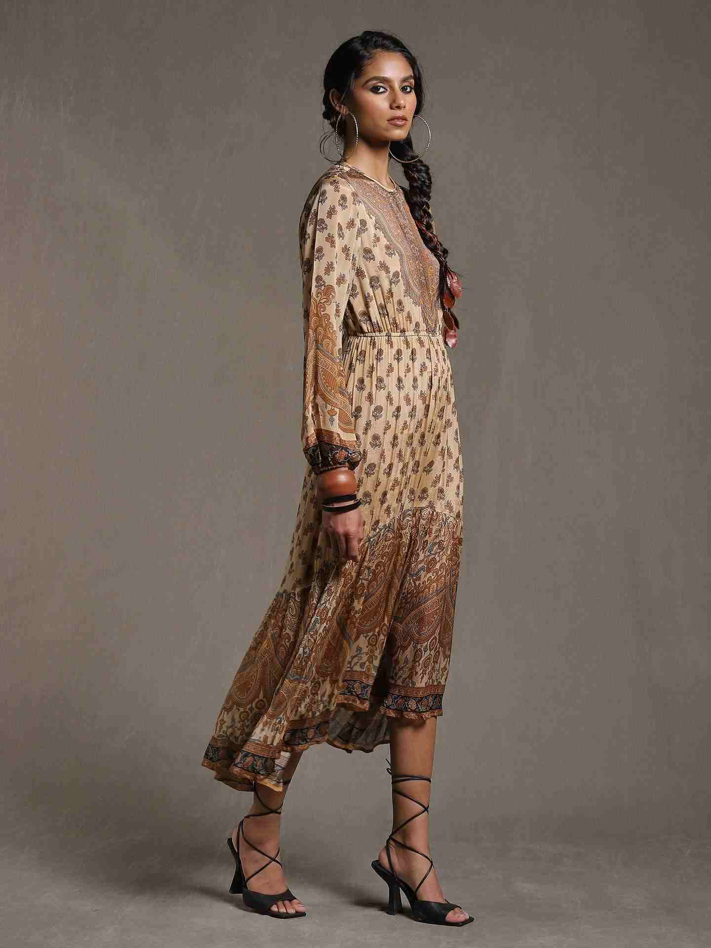 Beige & Brown Kailashan Dress