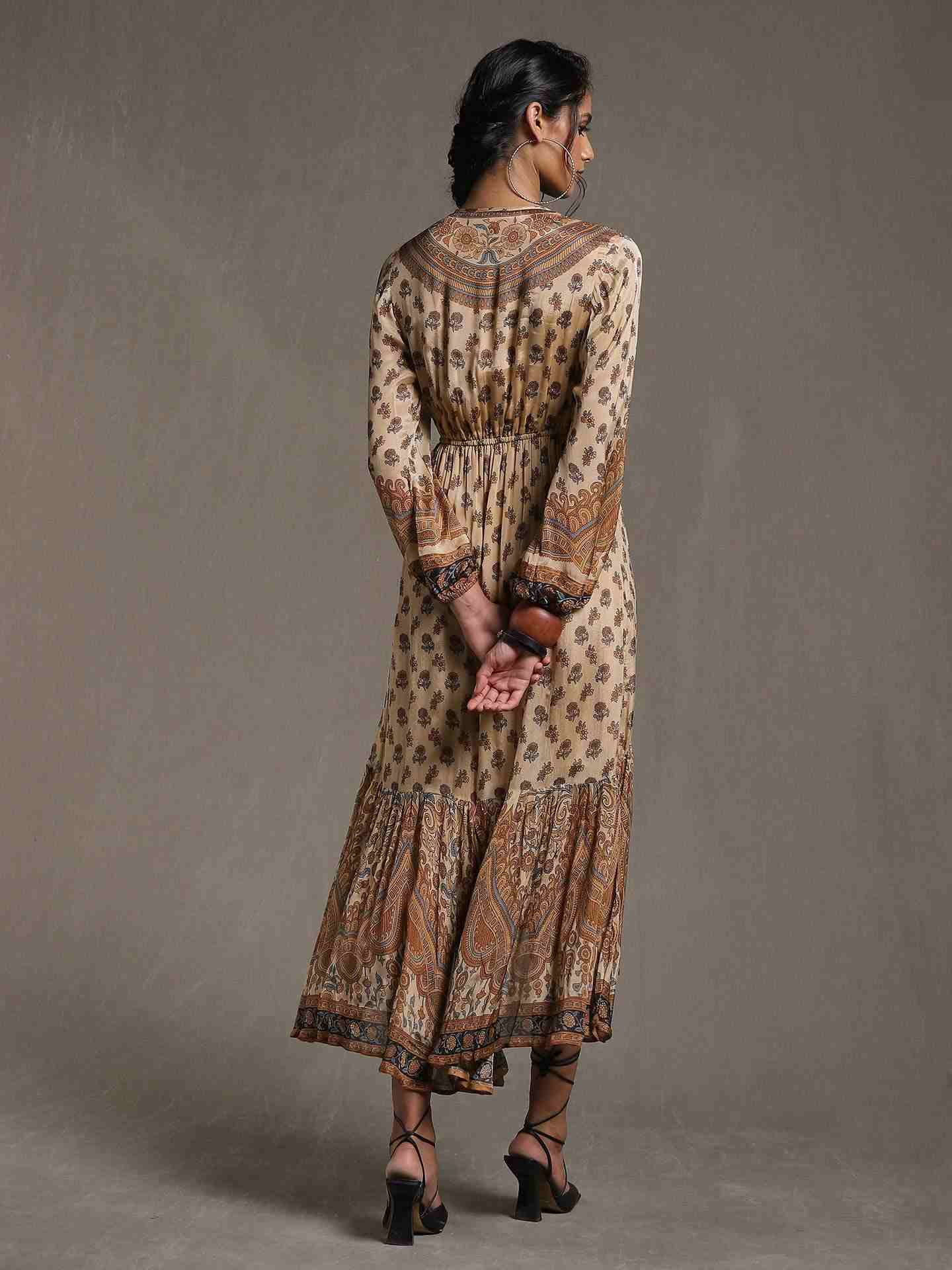 Beige & Brown Kailashan Dress