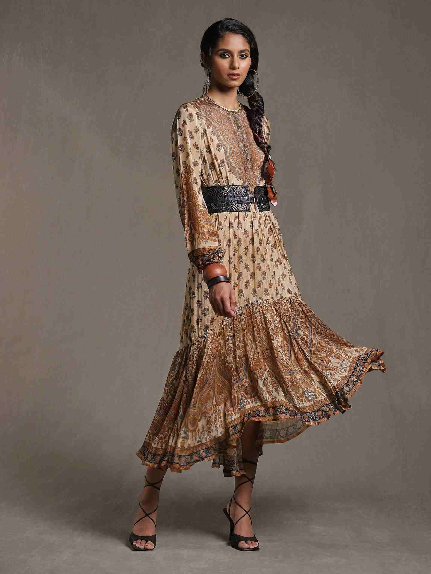 Beige & Brown Kailashan Dress