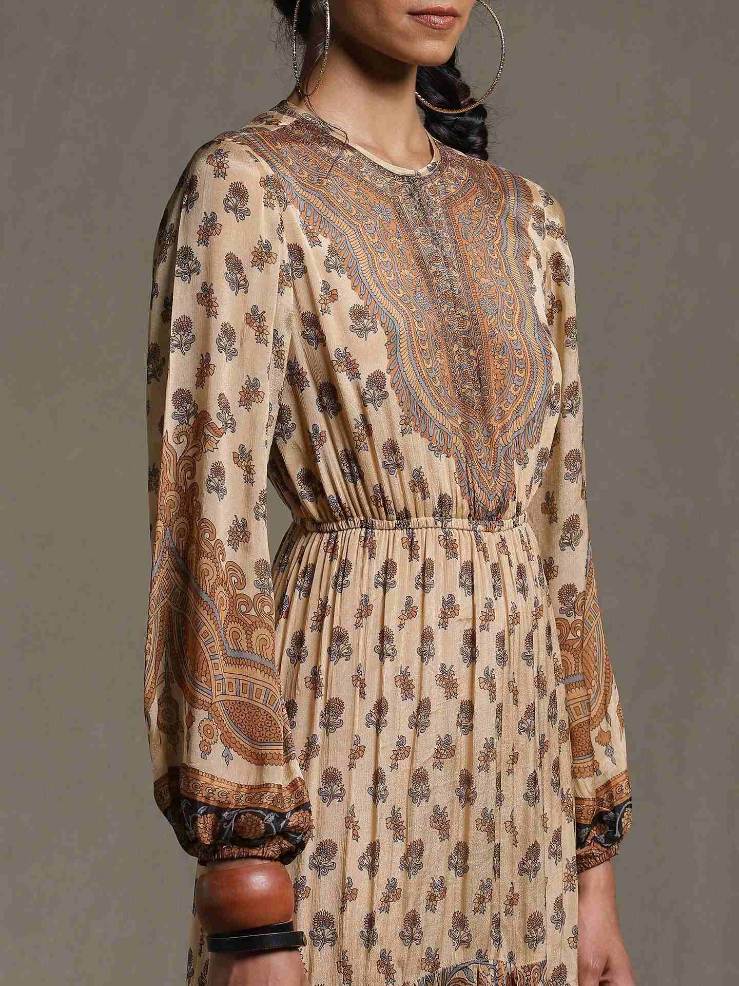 Beige & Brown Kailashan Dress