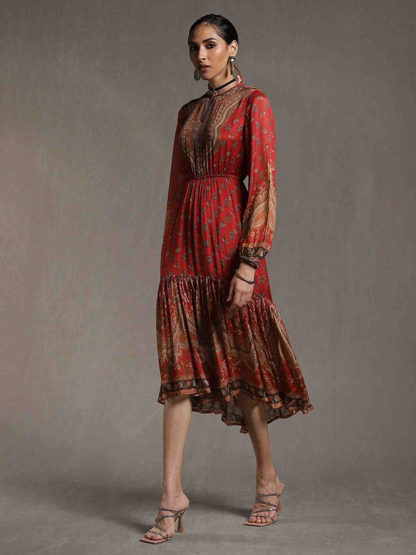 Red & Beige Kailashan Dress