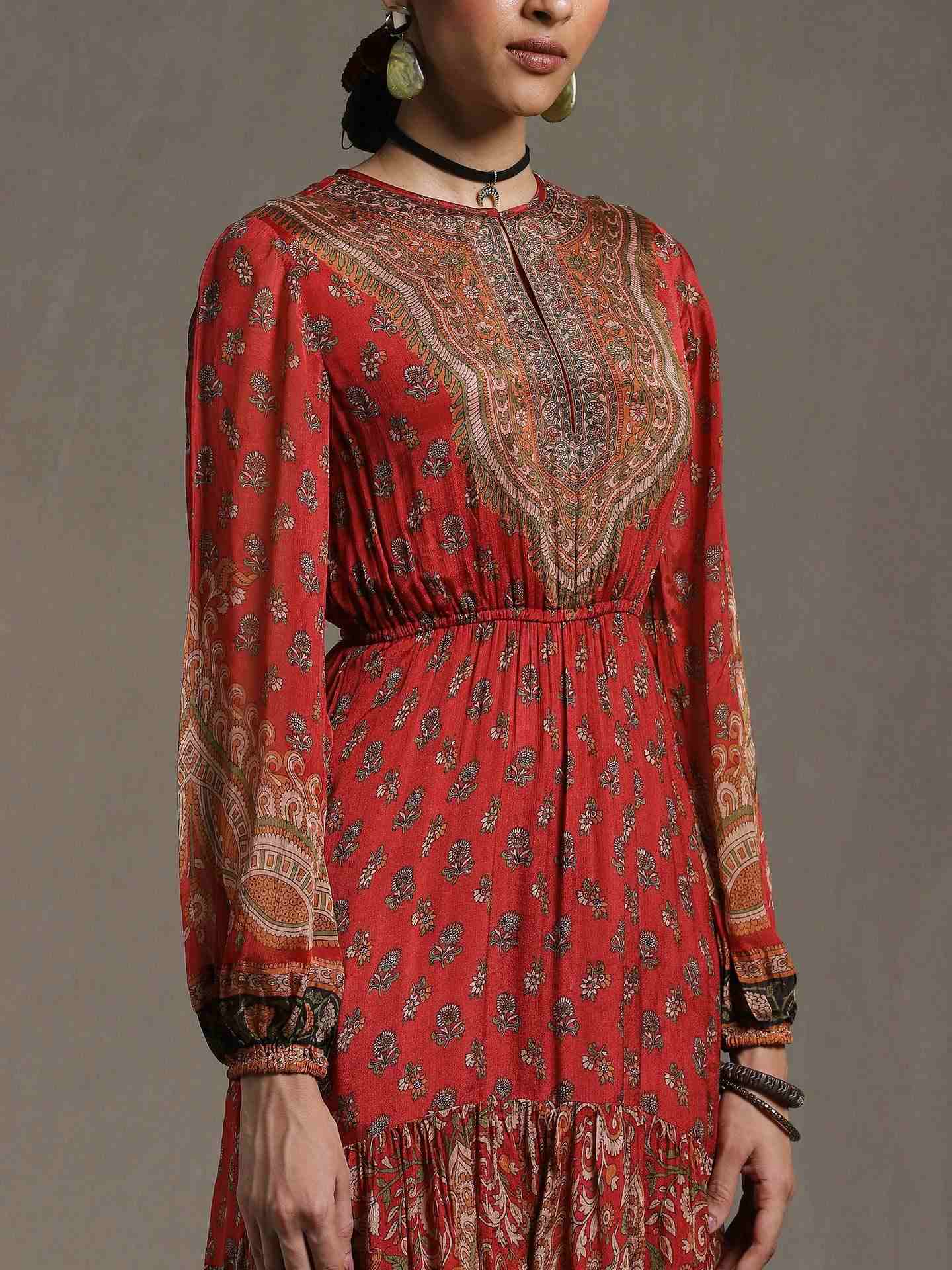 Red & Beige Kailashan Dress