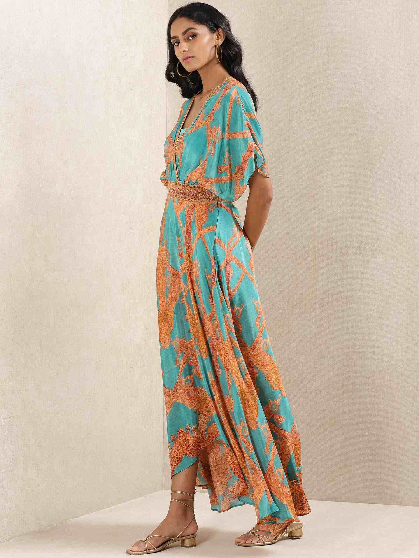 Teal Gulmarg Crepe Kaftan Dress