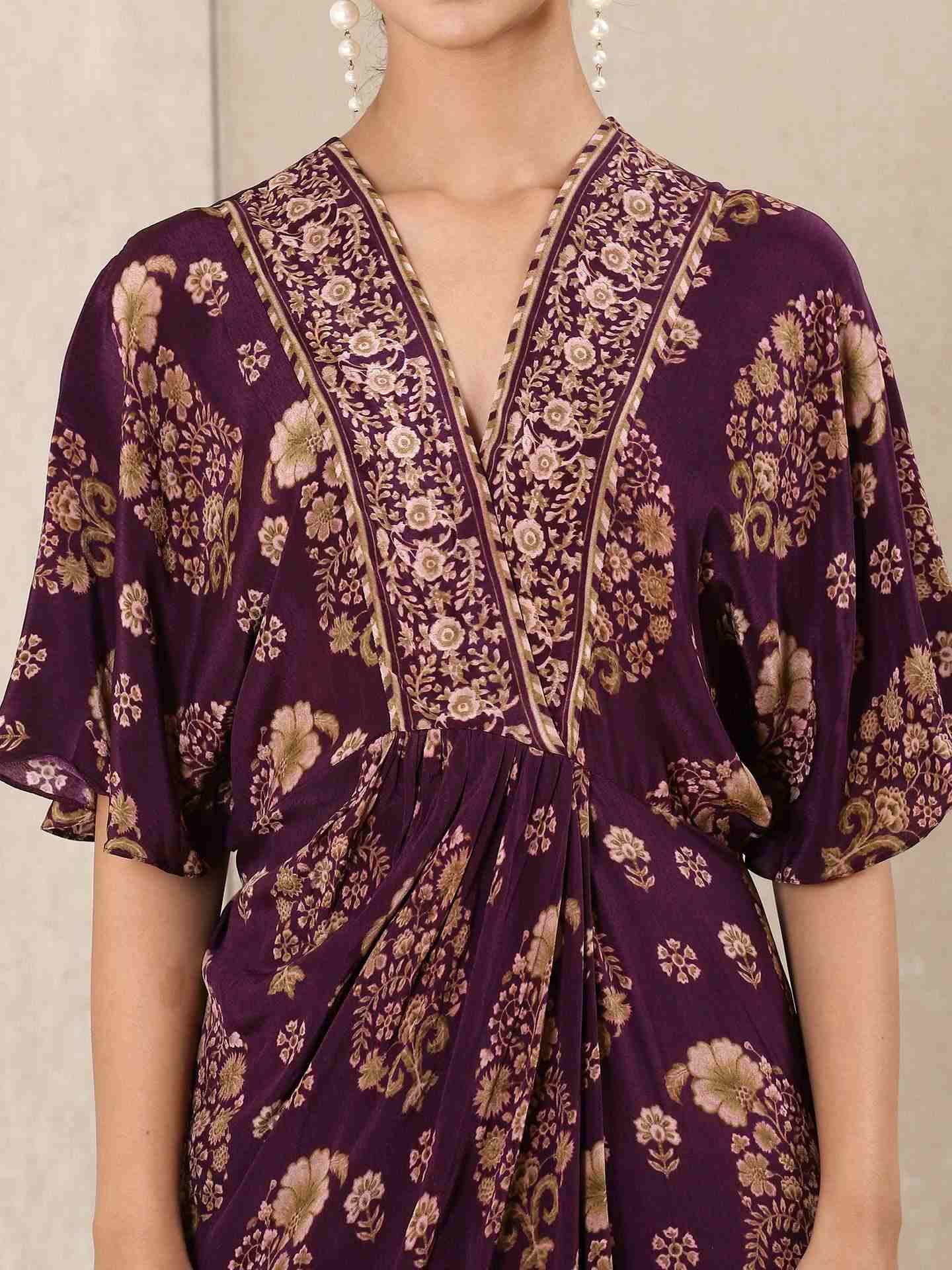 Purple Indian Paisley Crepe Kaftan Dress