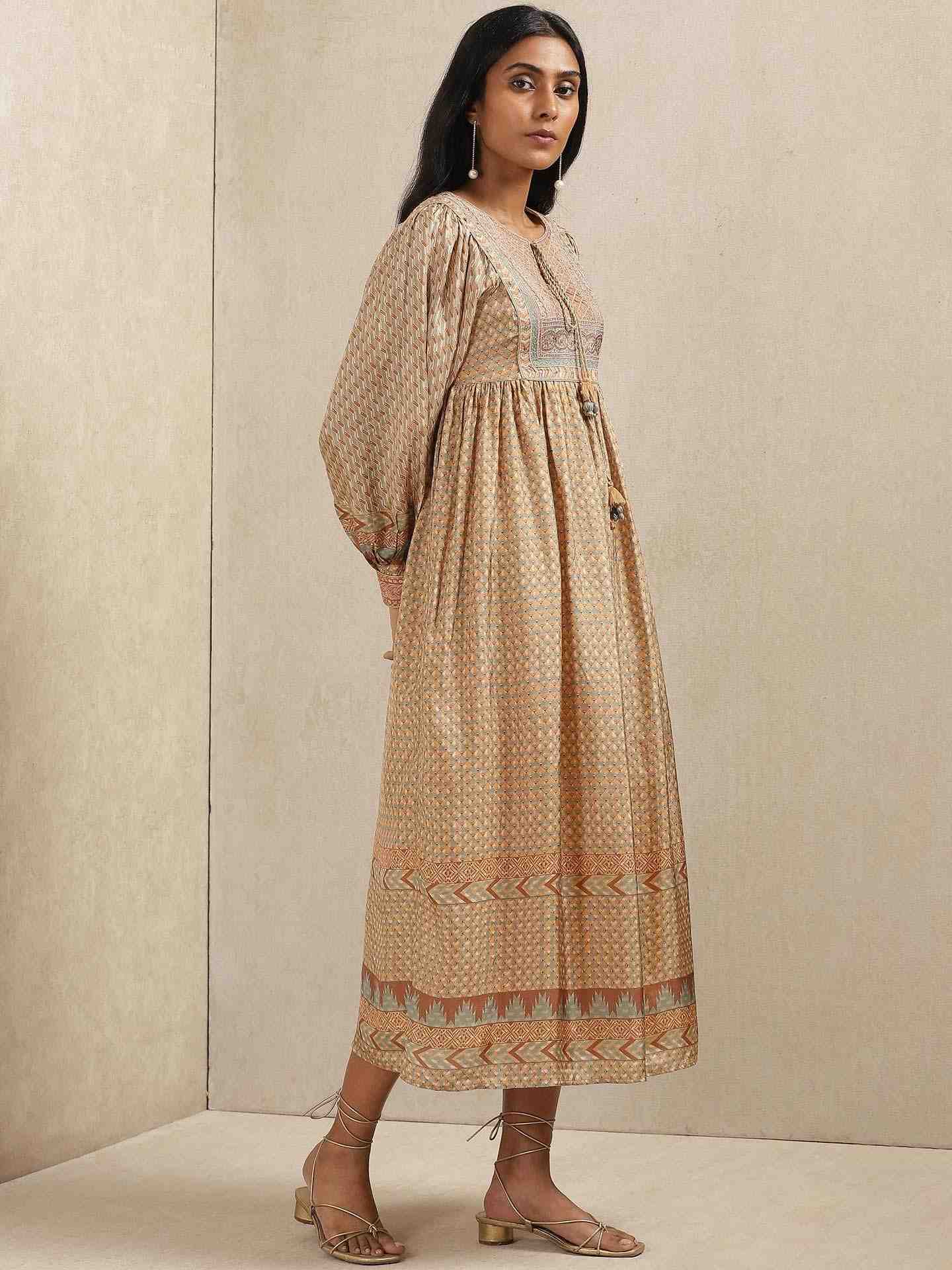 Beige & Khaki Zeeni Kaftan Dress