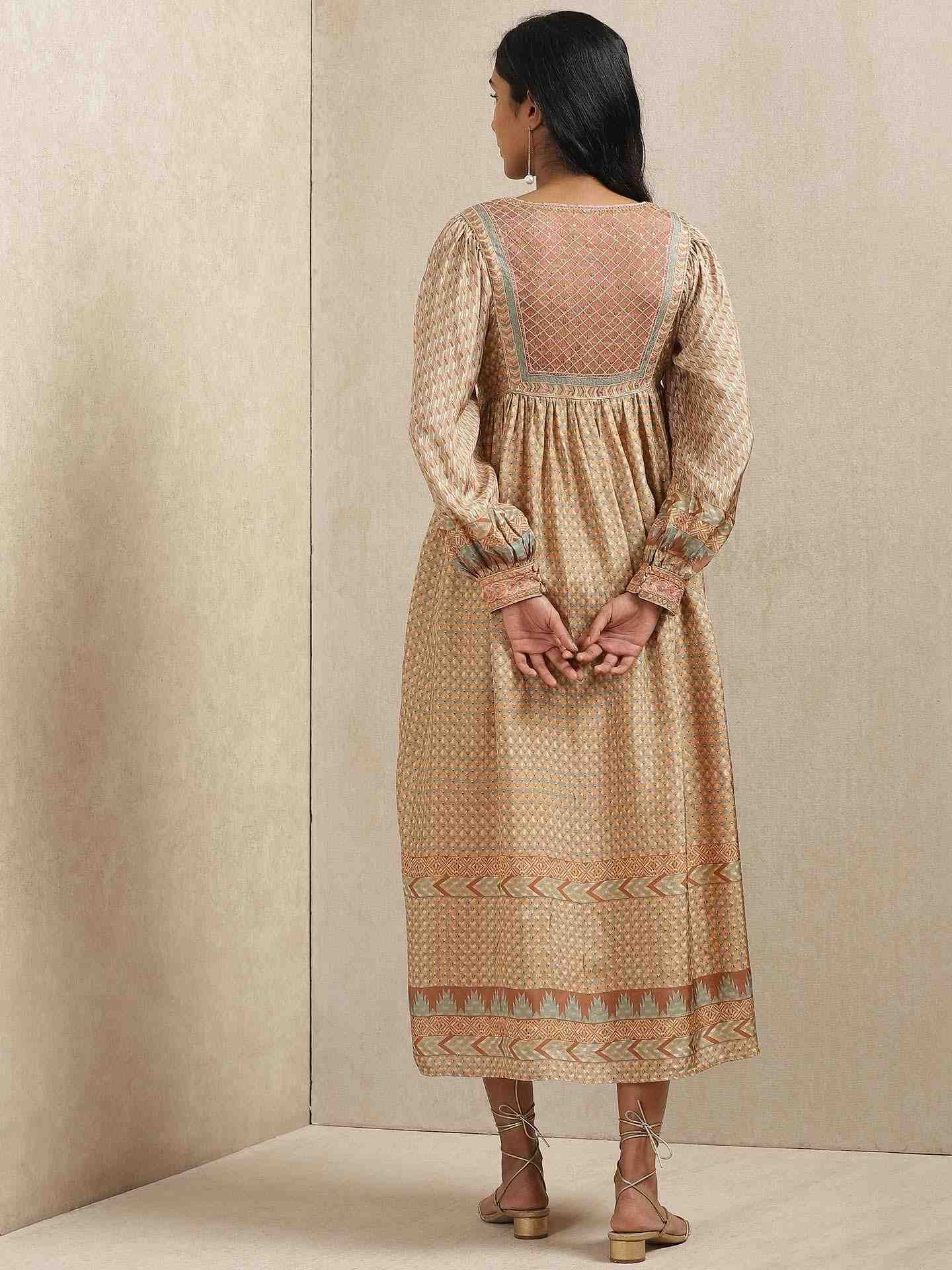 Beige & Khaki Zeeni Kaftan Dress