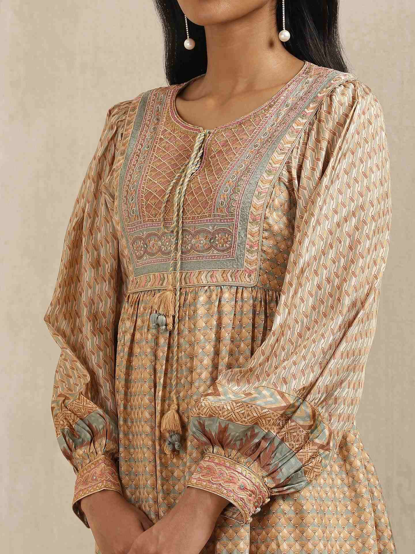 Beige & Khaki Zeeni Kaftan Dress