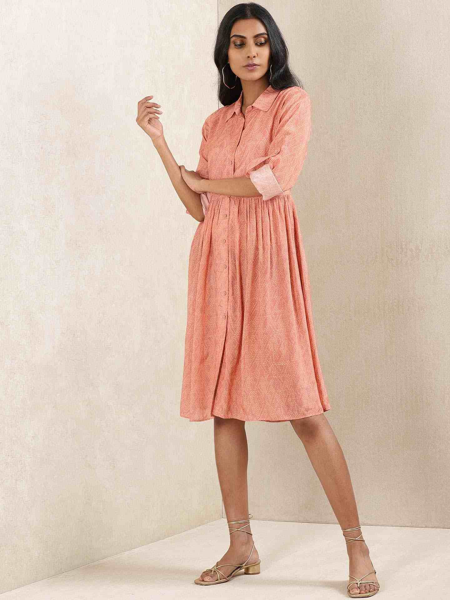 Peach Quint Shirt Dress