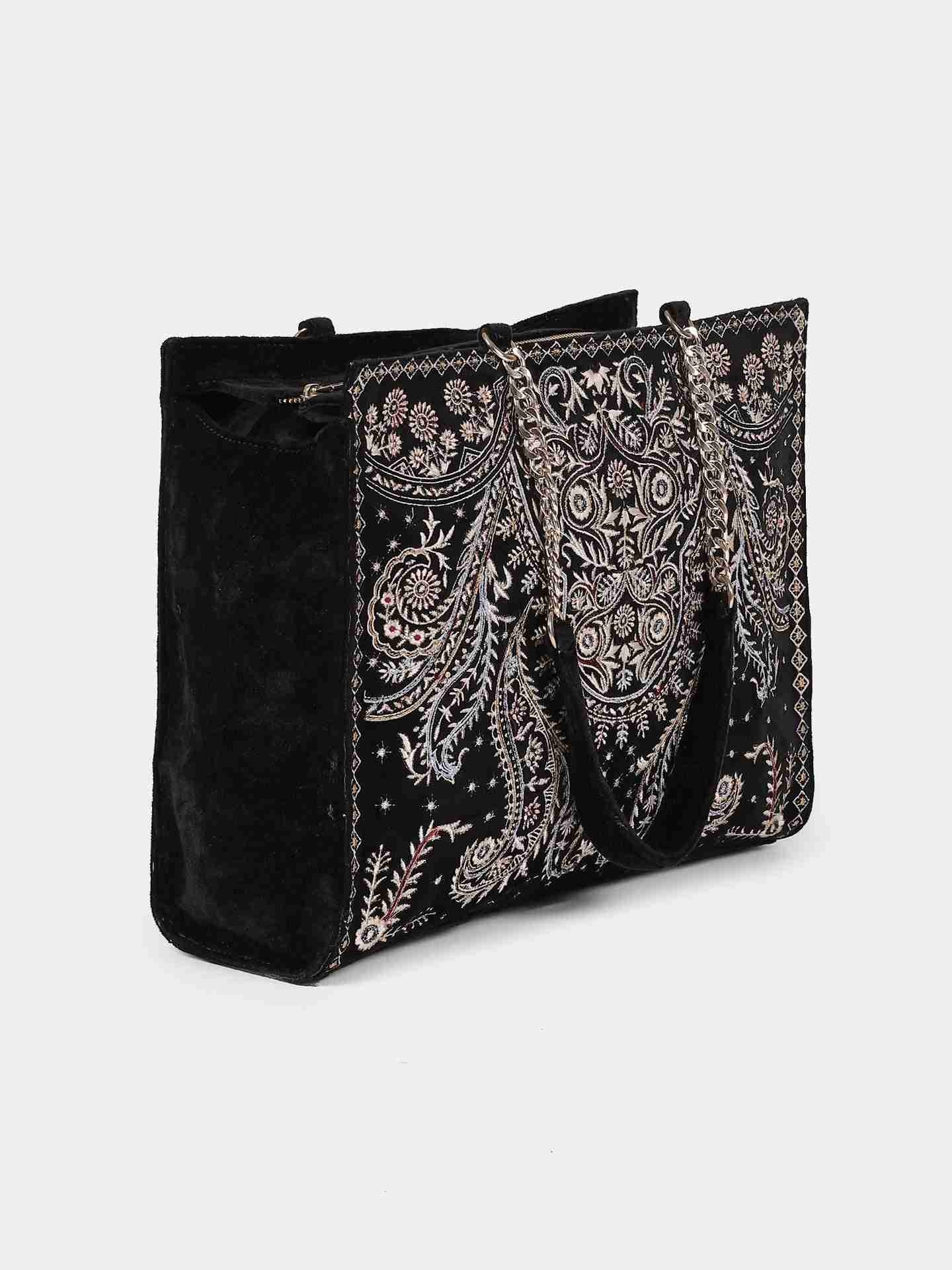 Black Resham Velvet Tote Bag