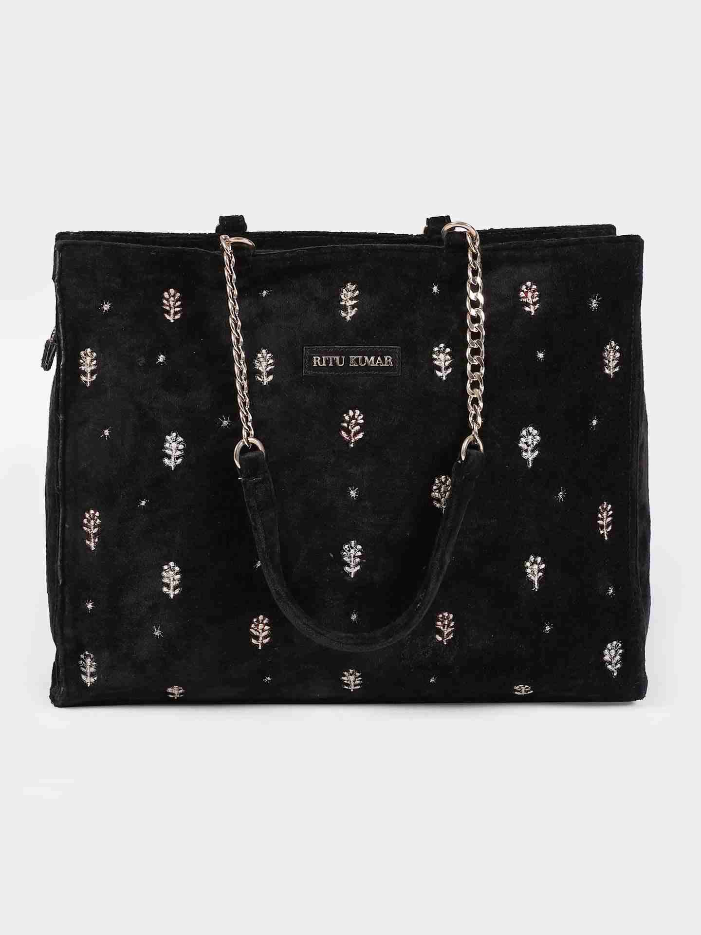 Black Resham Velvet Tote Bag
