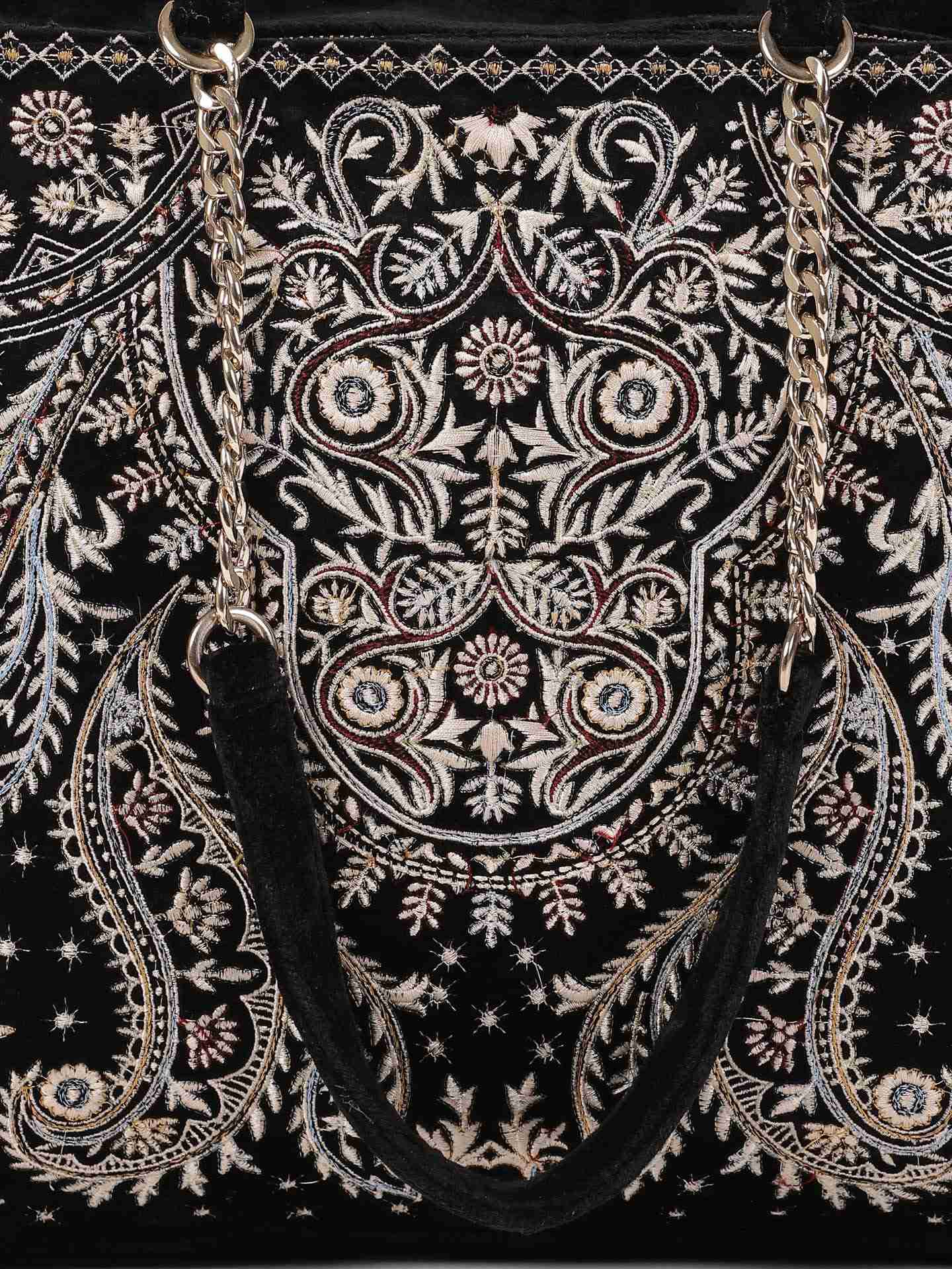 Black Resham Velvet Tote Bag