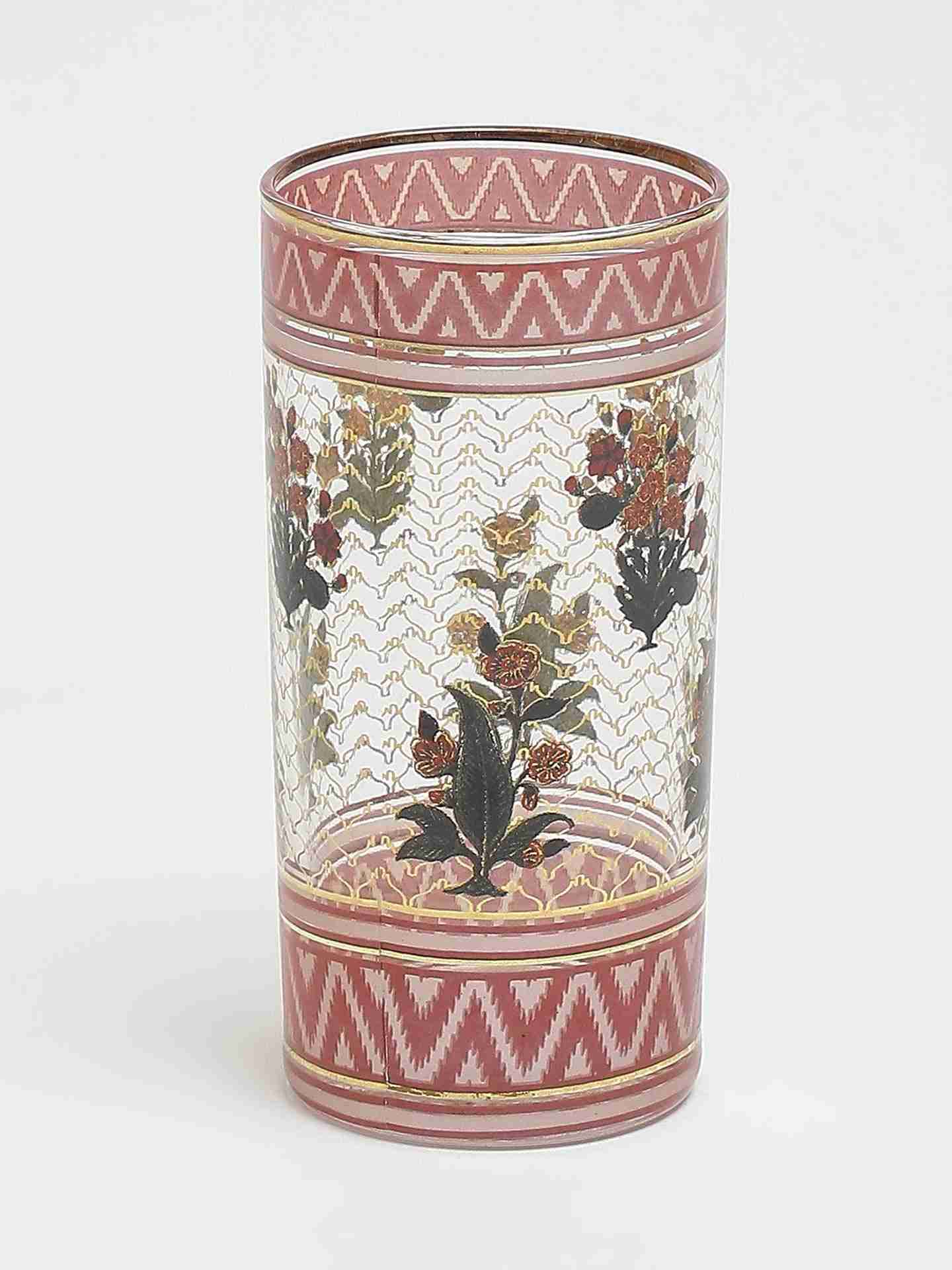 Ecru & Red Flora Glass Set (Set Of 4)