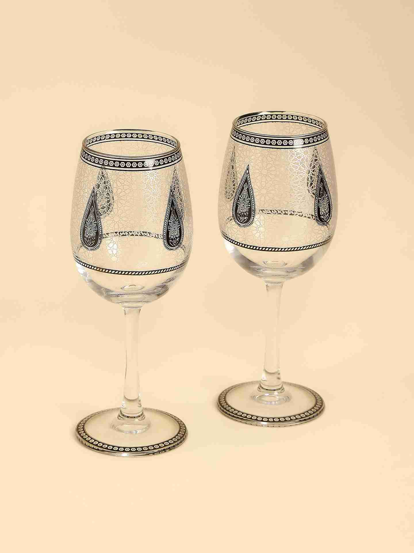 Black White Awadh Goblet Glass