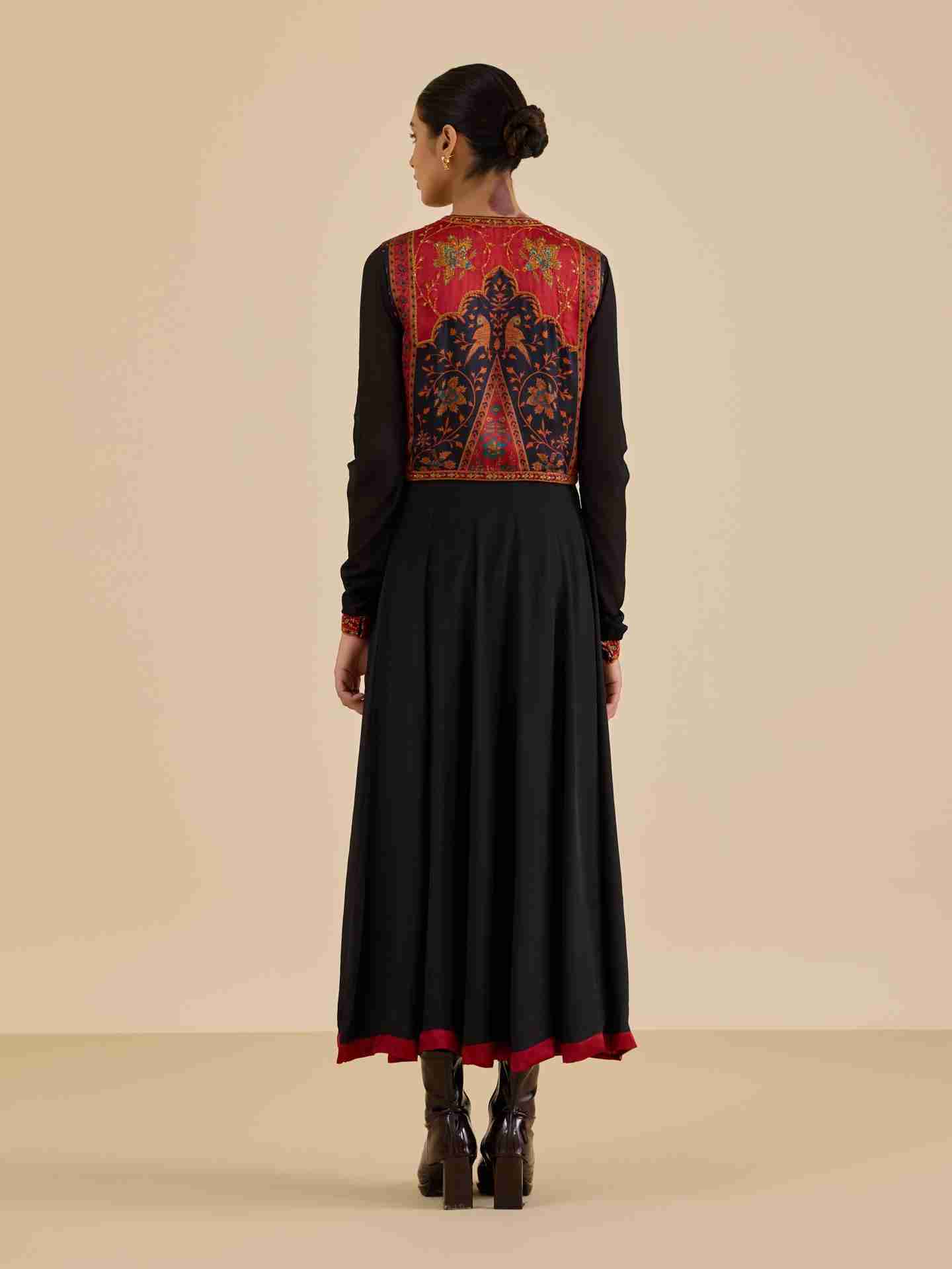 Black & Burgundy Apsara Dress With Jacket