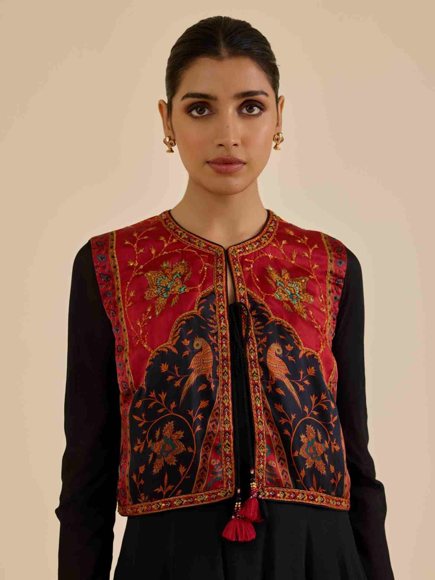 Black & Burgundy Apsara Dress With Jacket