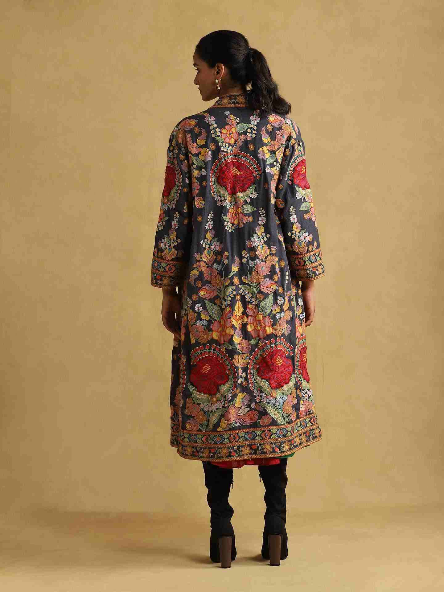 Black Freeda Flower Cotton Shrug