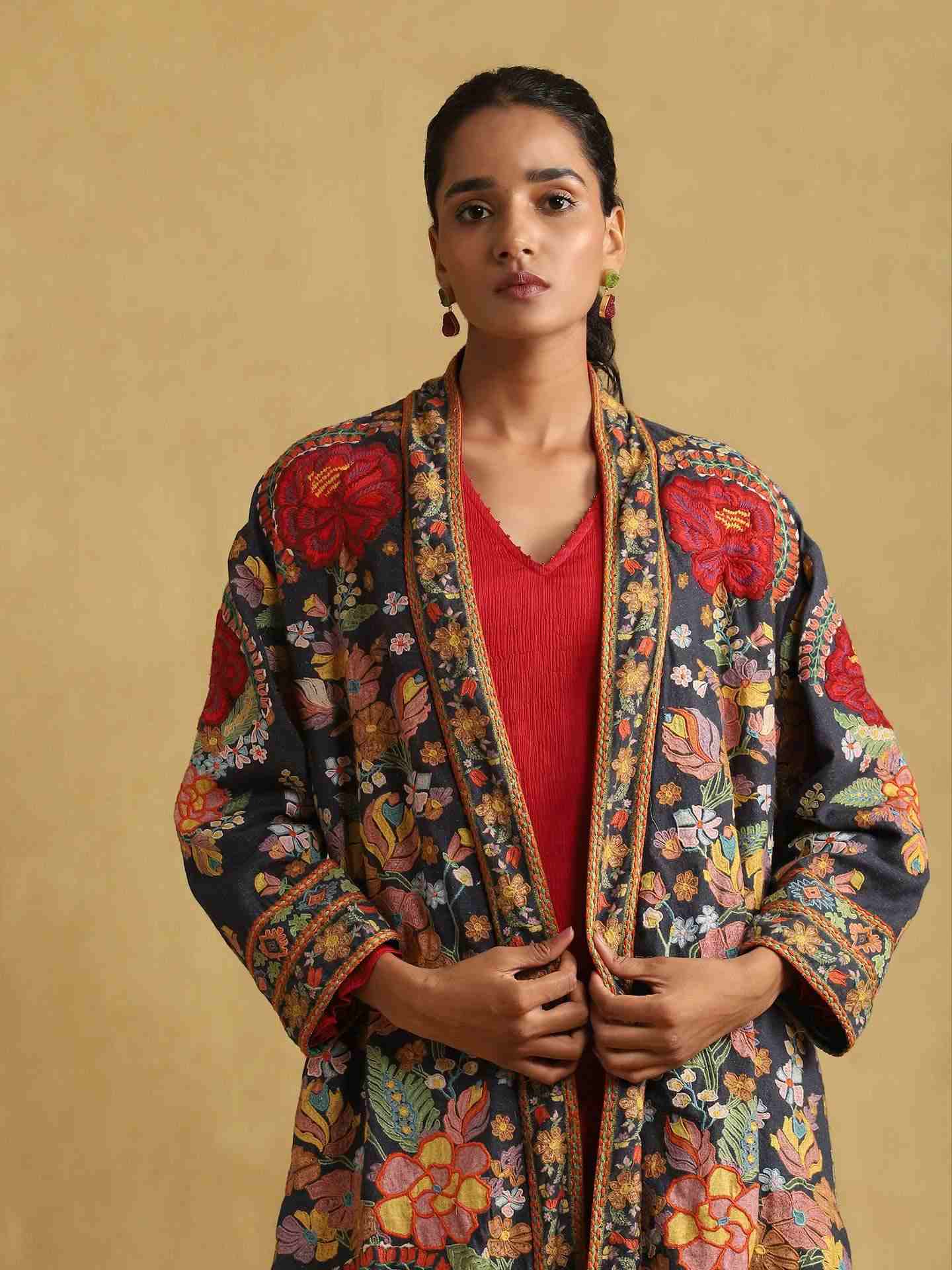 Black Freeda Flower Cotton Shrug