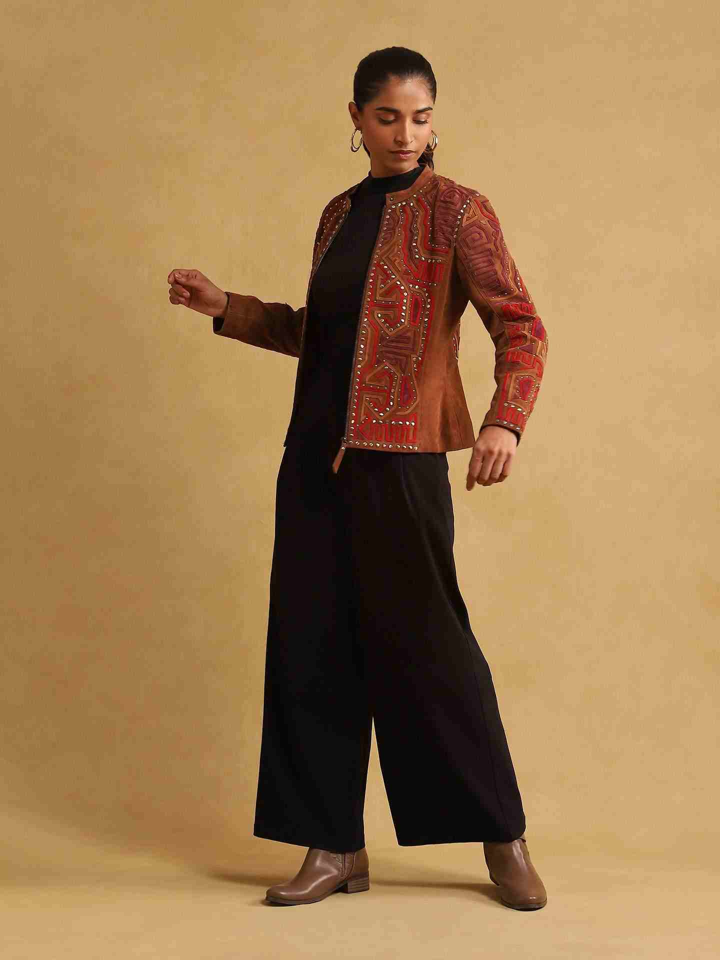 Tan Velvet Structured Jacket