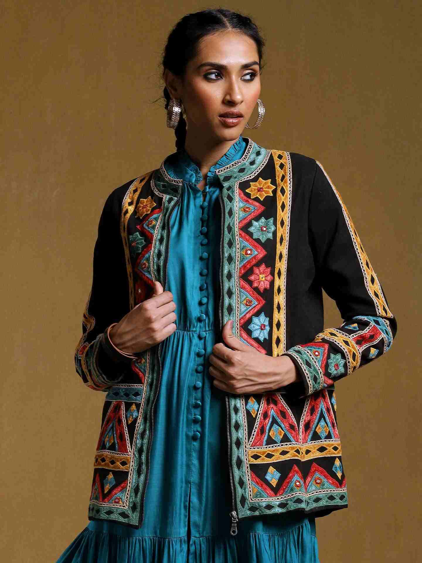 Black Shamiyana Suede Structured Jacket