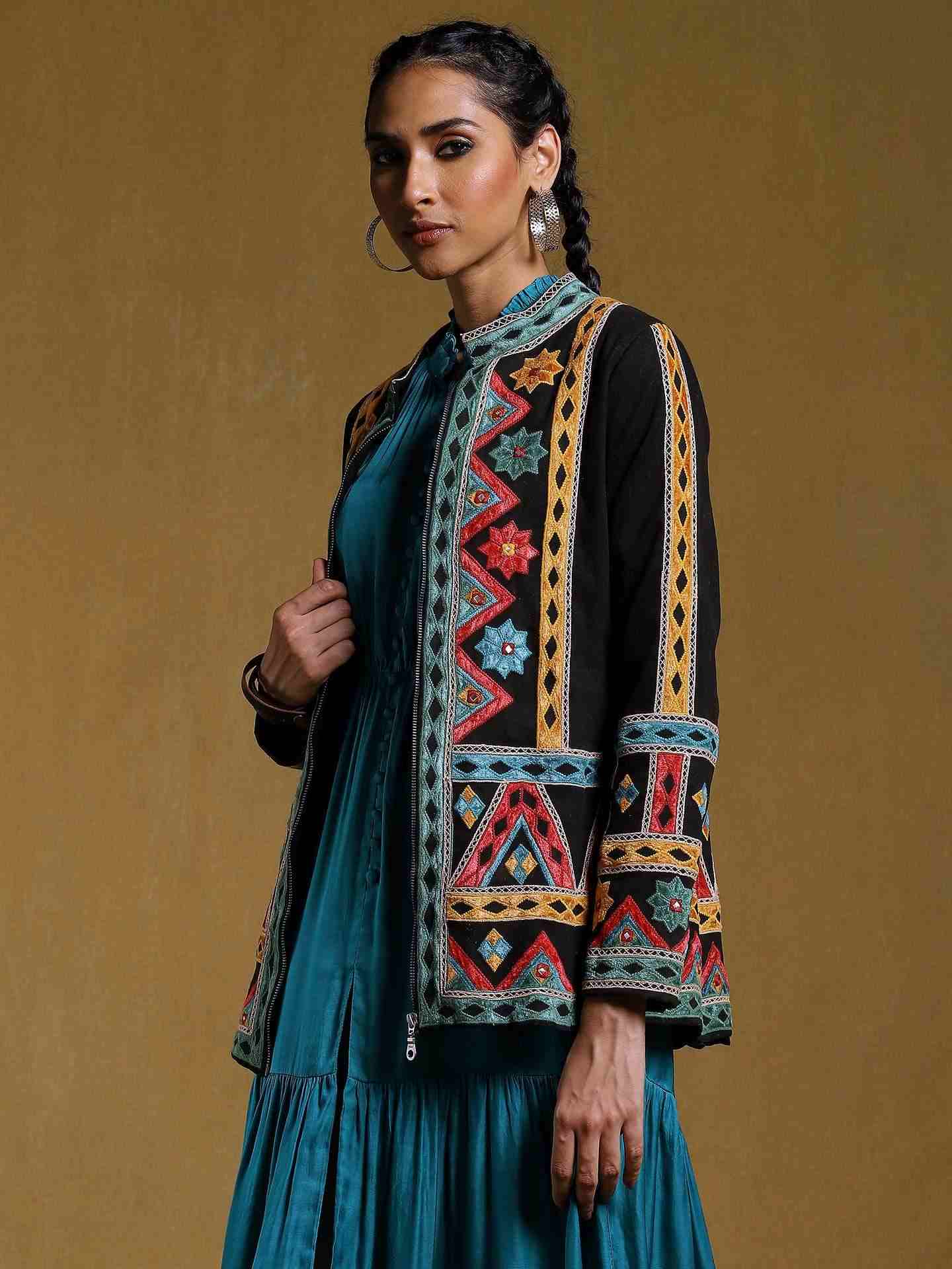 Black Shamiyana Suede Structured Jacket