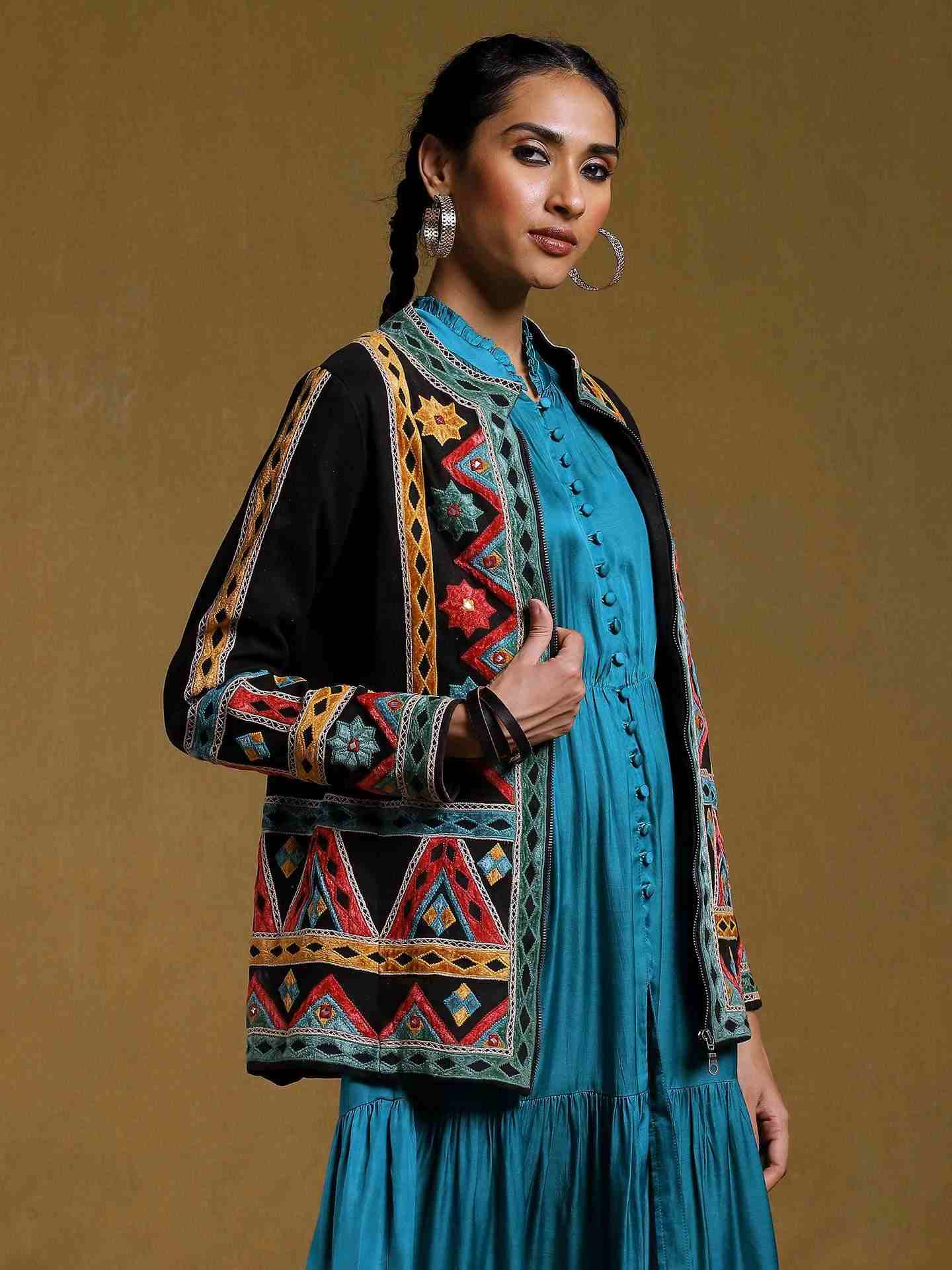 Black Shamiyana Suede Structured Jacket