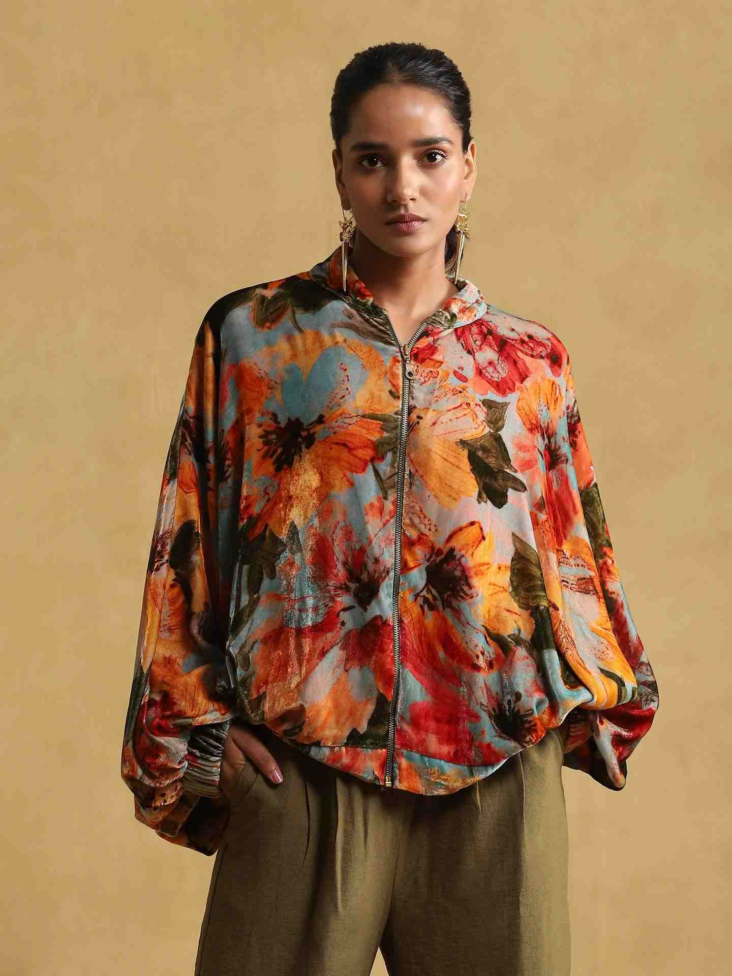 Blue Blossom Velvet Structured Jacket