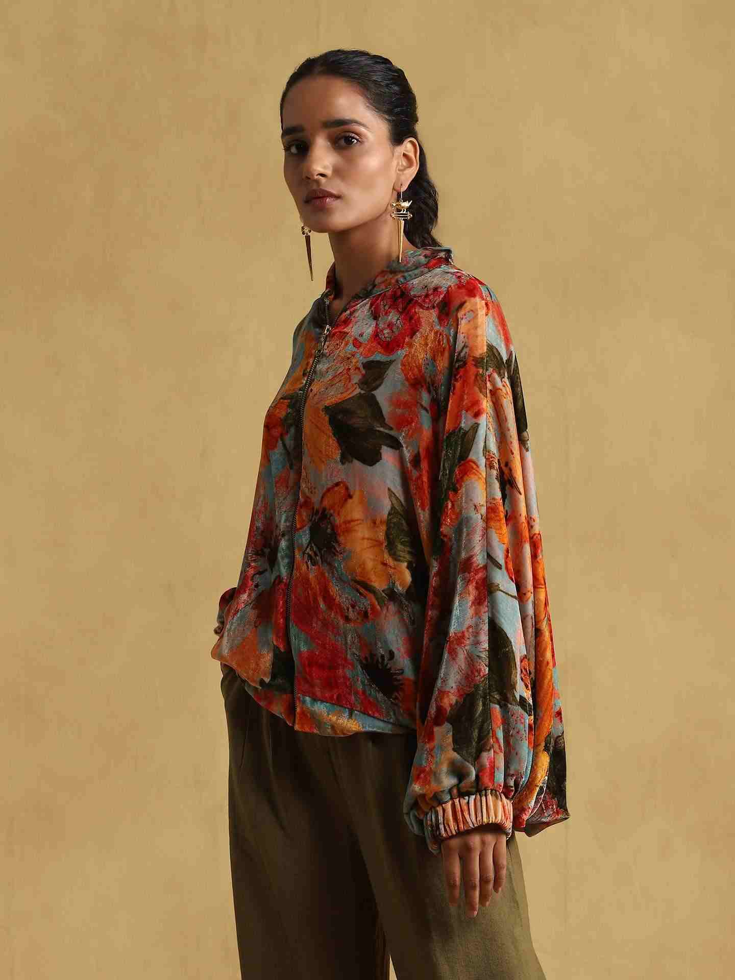 Blue Blossom Velvet Structured Jacket