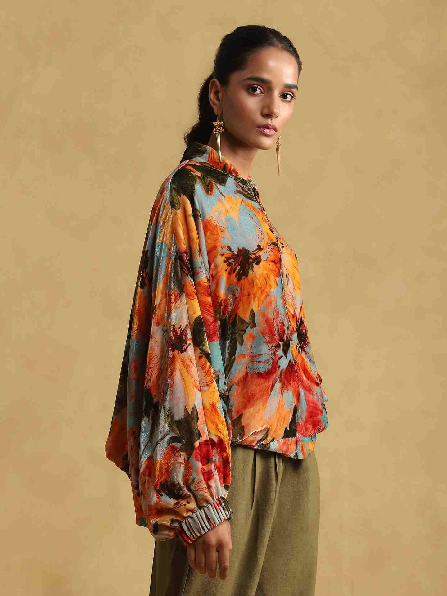 Blue Blossom Velvet Structured Jacket