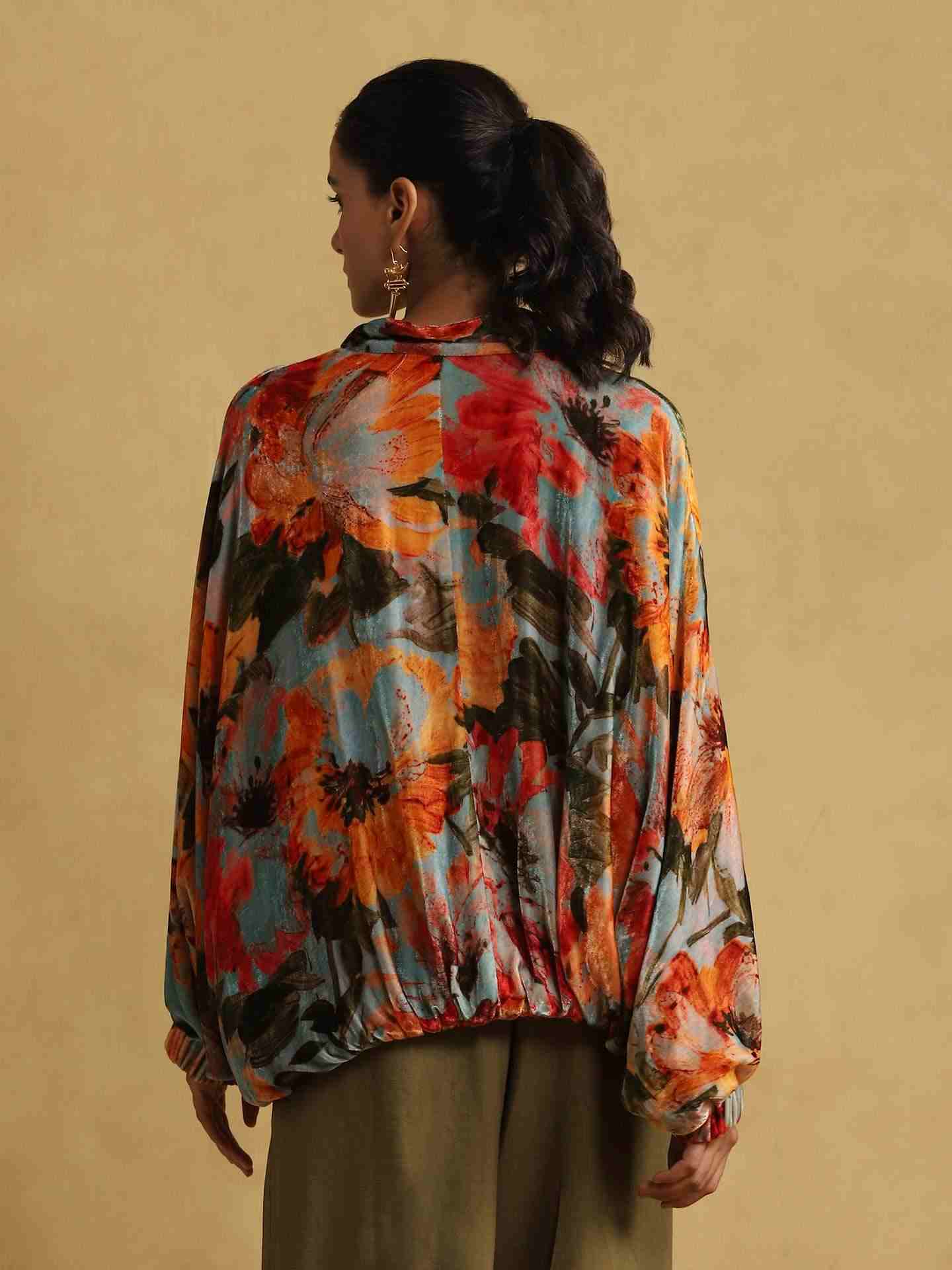 Blue Blossom Velvet Structured Jacket