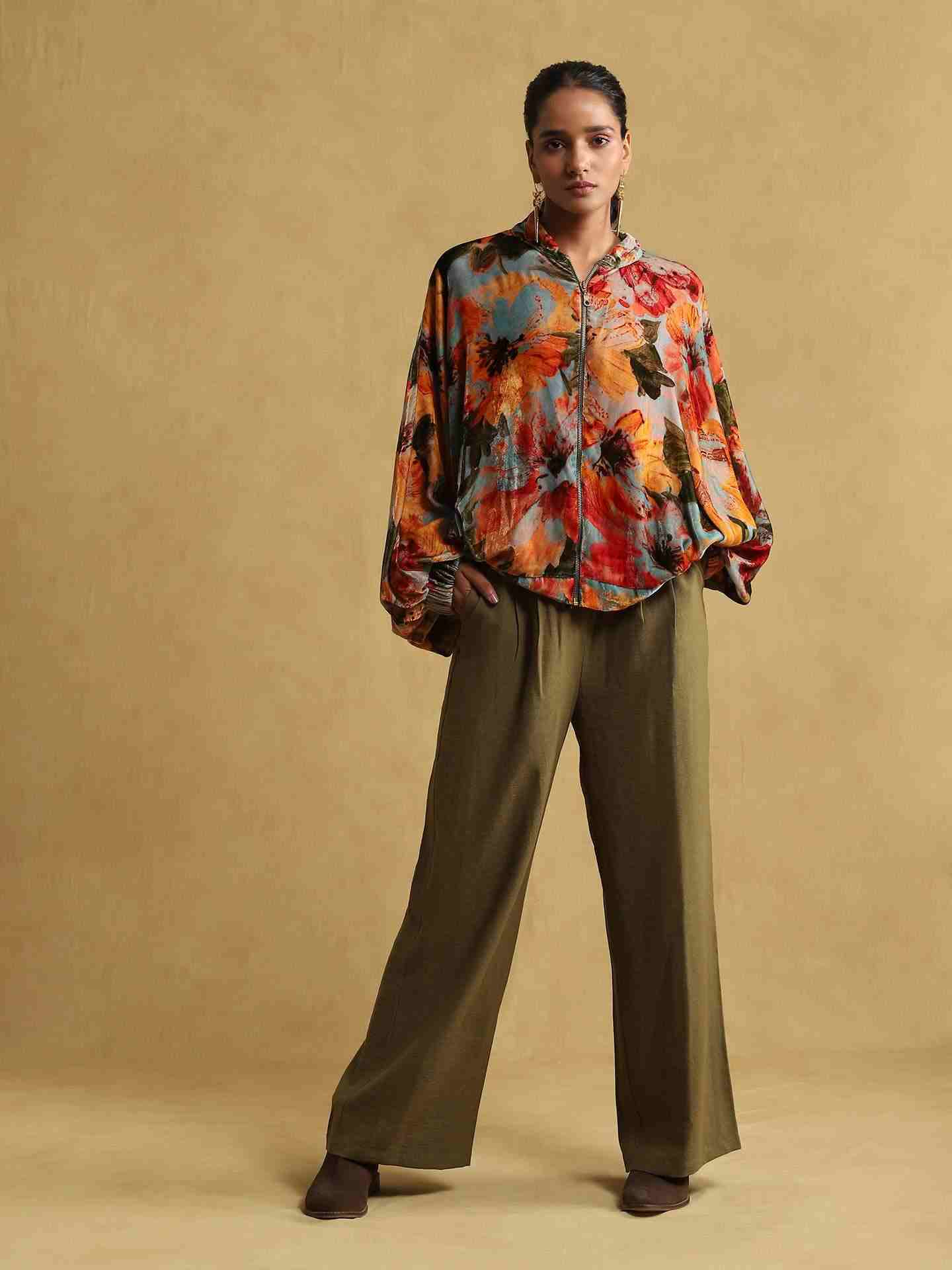 Blue Blossom Velvet Structured Jacket