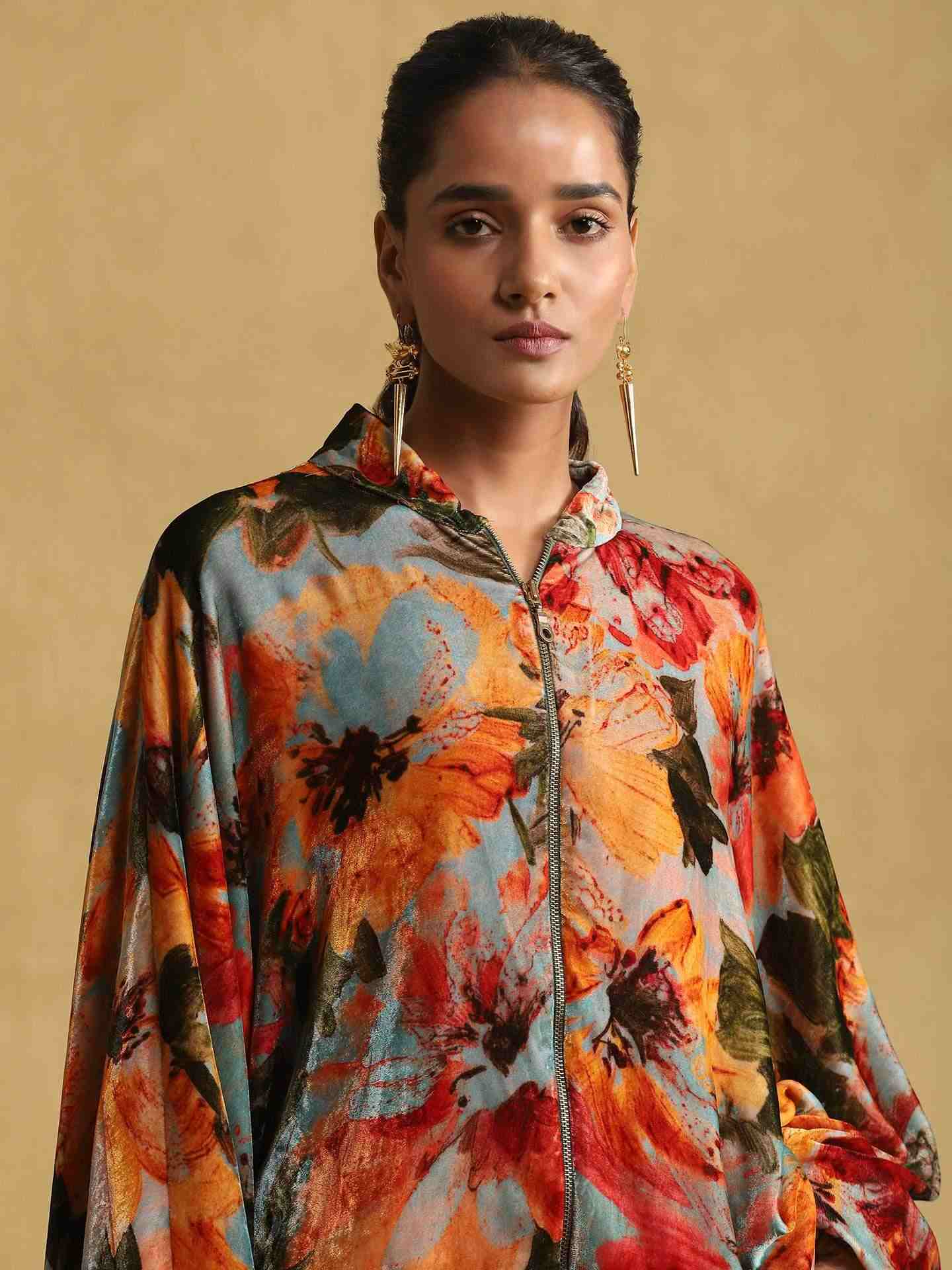 Blue Blossom Velvet Structured Jacket