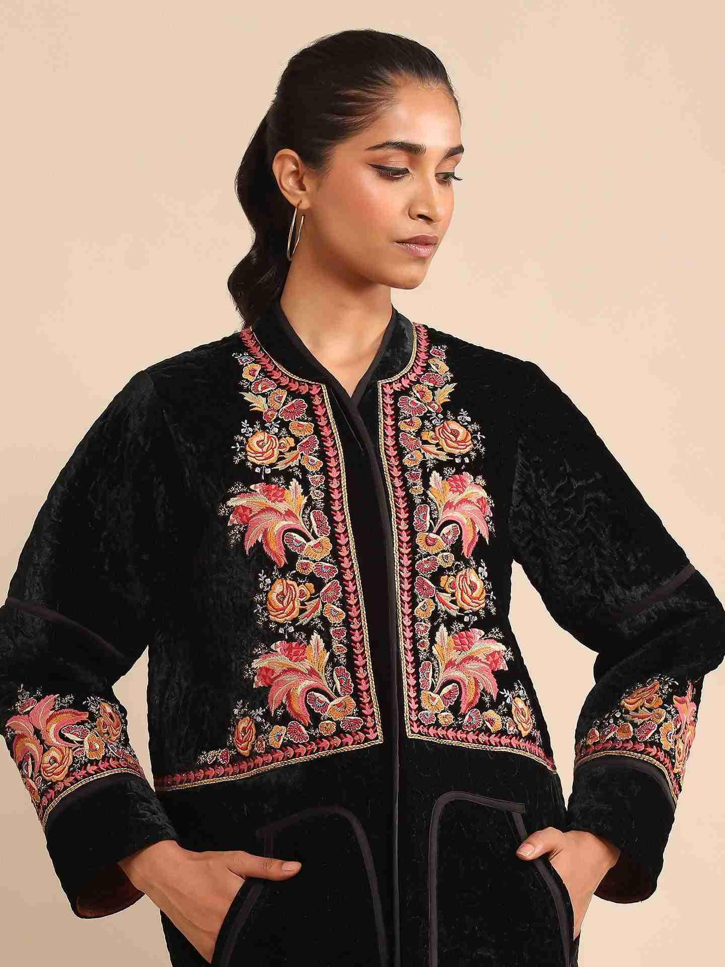 Black Bunsu Velvet Structured Jacket